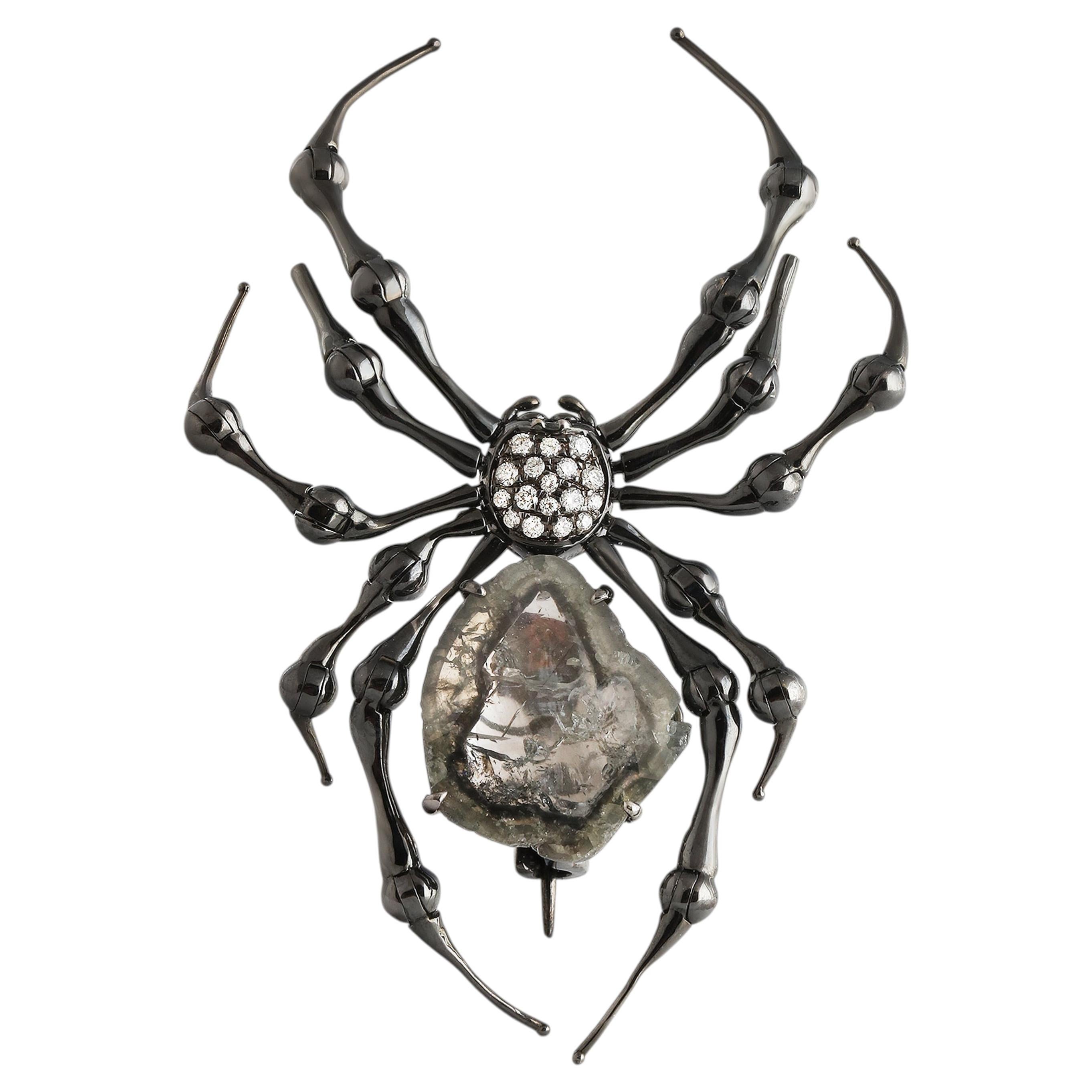 Studio Rêves Schattenweber Diamant Spinne Brosche in 18K Gold