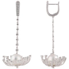 Studio Rêves Splash Diamonds and Pearl Chandelier Earrings in 18K White Gold