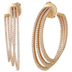 Studio Rêves Three Line Round Diamond Hoop Earrings in 18 Karat Yellow Gold