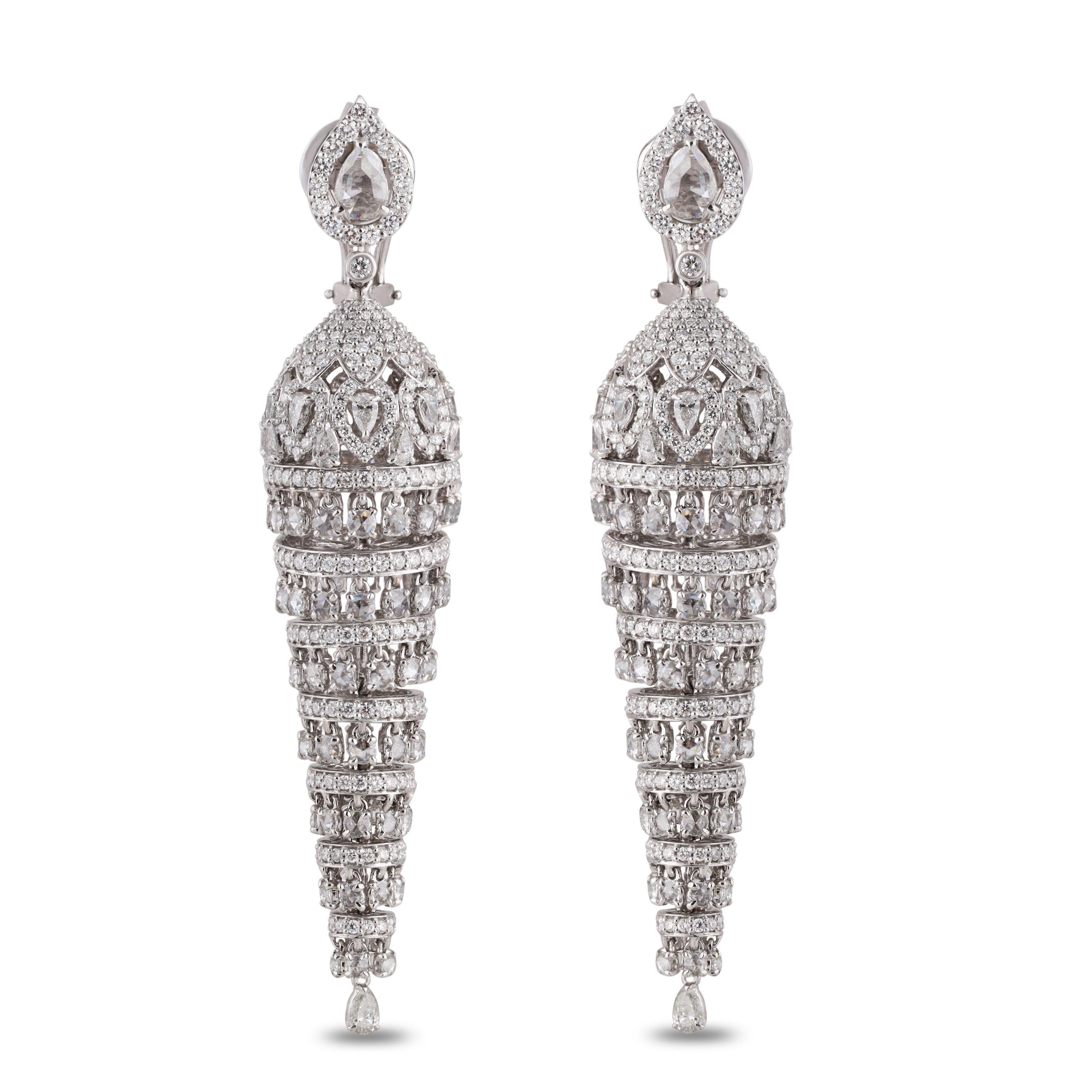 Studio Rêves Tornado Chandelier Diamond Studded Earrings in 18 Karat White Gold For Sale 1