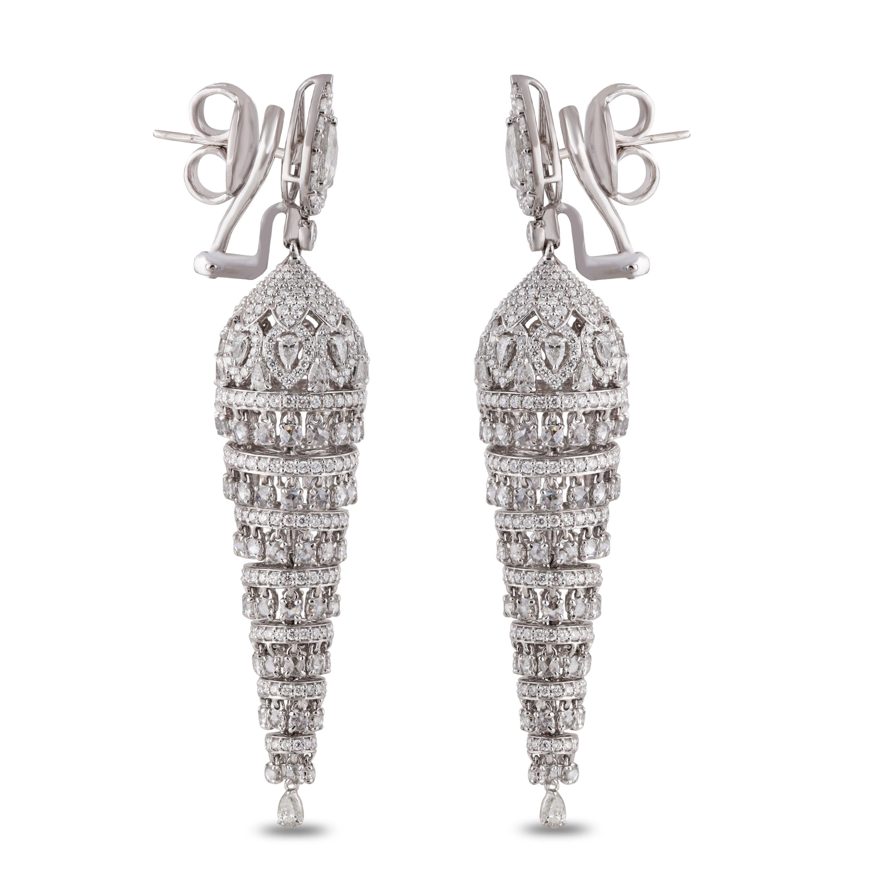 Studio Rêves Tornado Chandelier Diamond Studded Earrings in 18 Karat White Gold For Sale 2