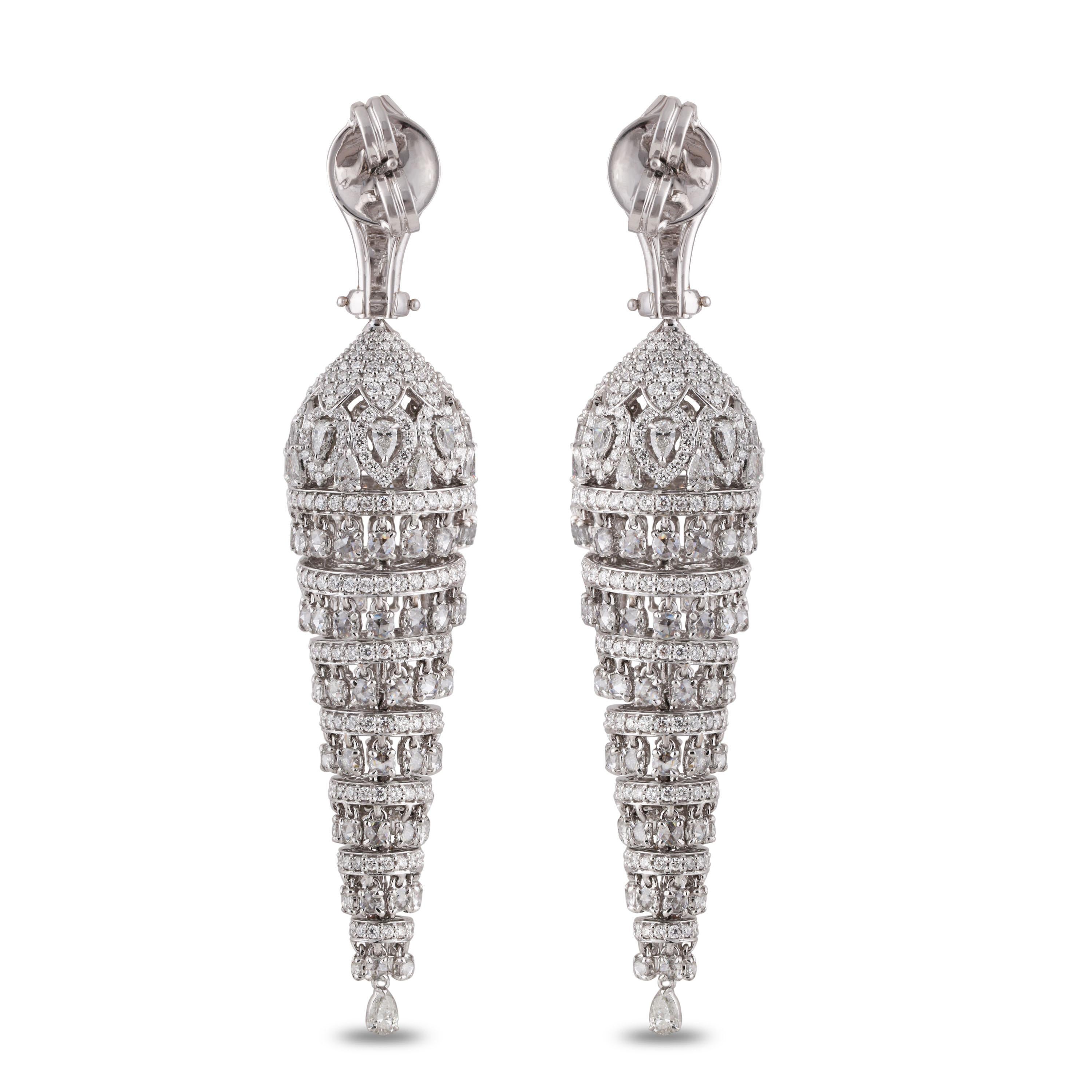 Studio Rêves Tornado Chandelier Diamond Studded Earrings in 18 Karat White Gold For Sale 3
