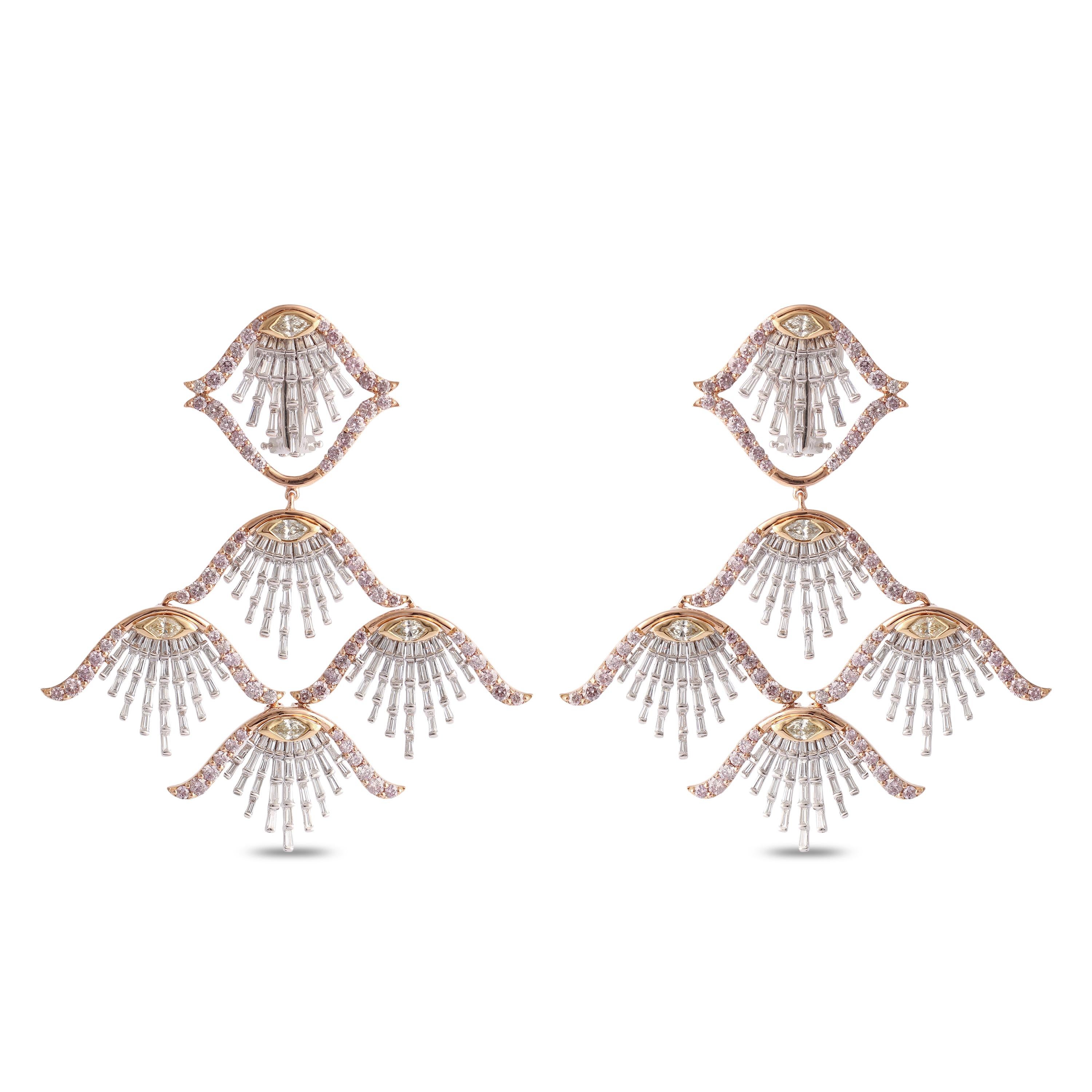 Women's Studio Rêves Tri-Color Sea Shell Dangling Earrings in 18 Karat Gold For Sale