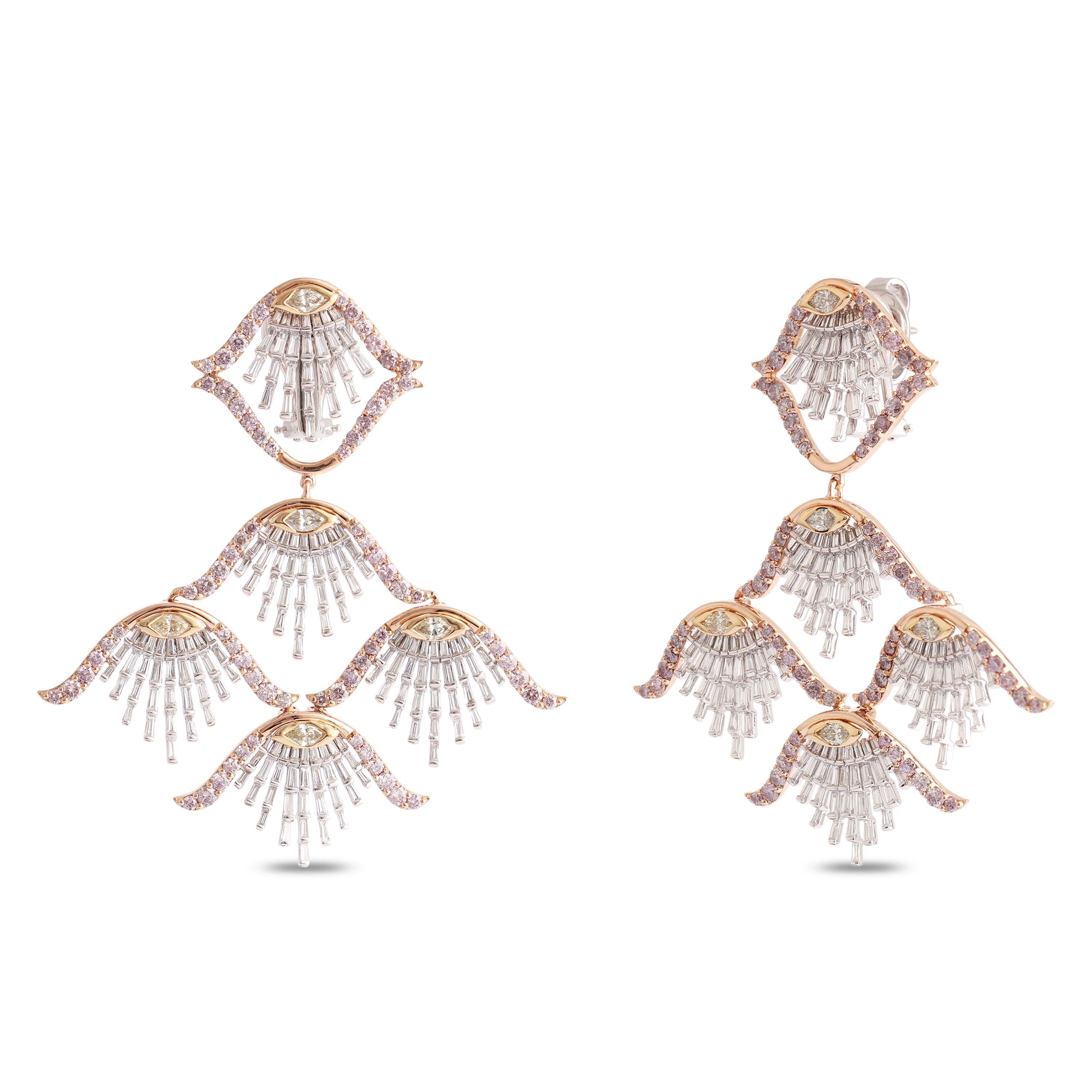 Studio Rêves Tri-Color Sea Shell Dangling Earrings in 18 Karat Gold For Sale 1