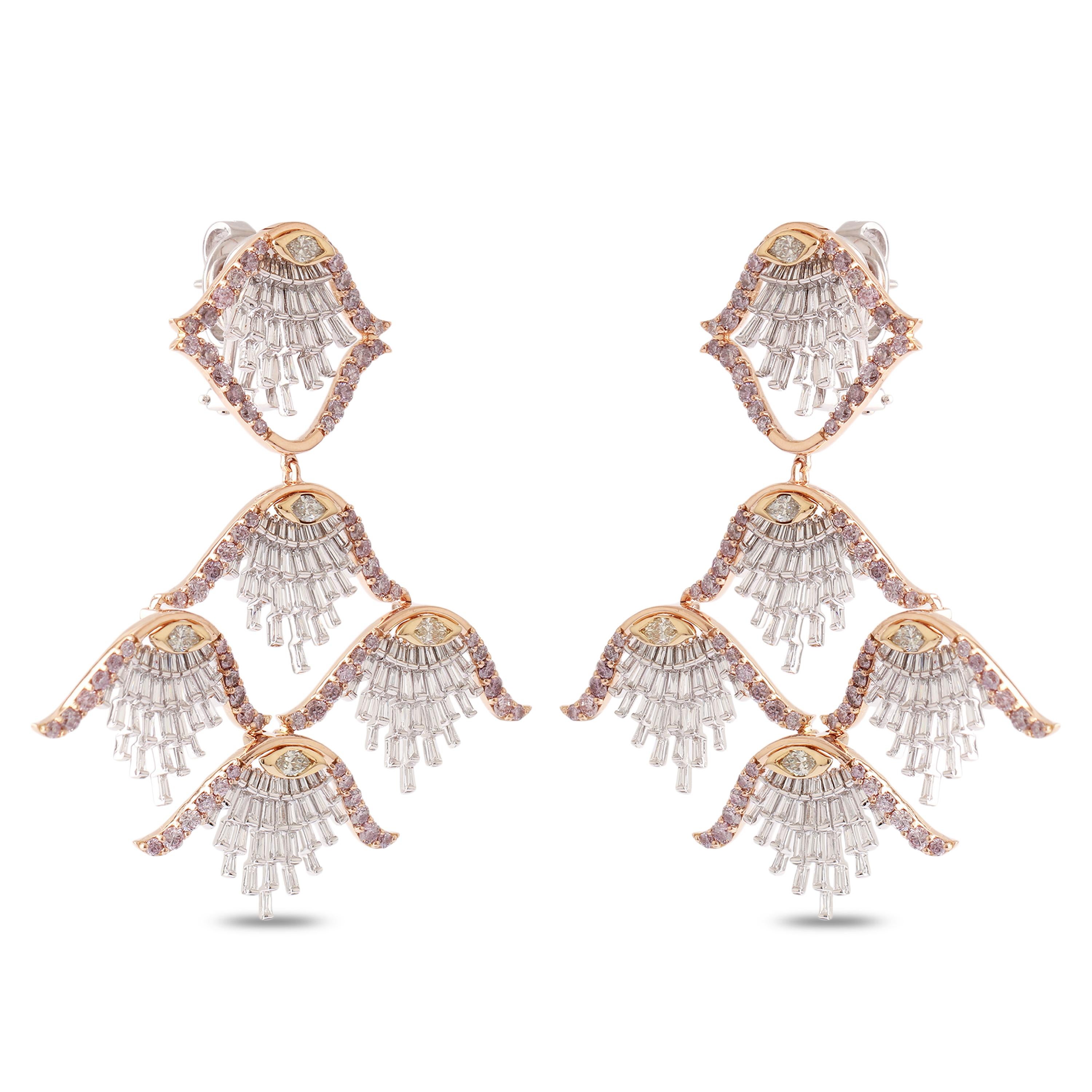 Studio Rêves Tri-Color Sea Shell Dangling Earrings in 18 Karat Gold For Sale 2