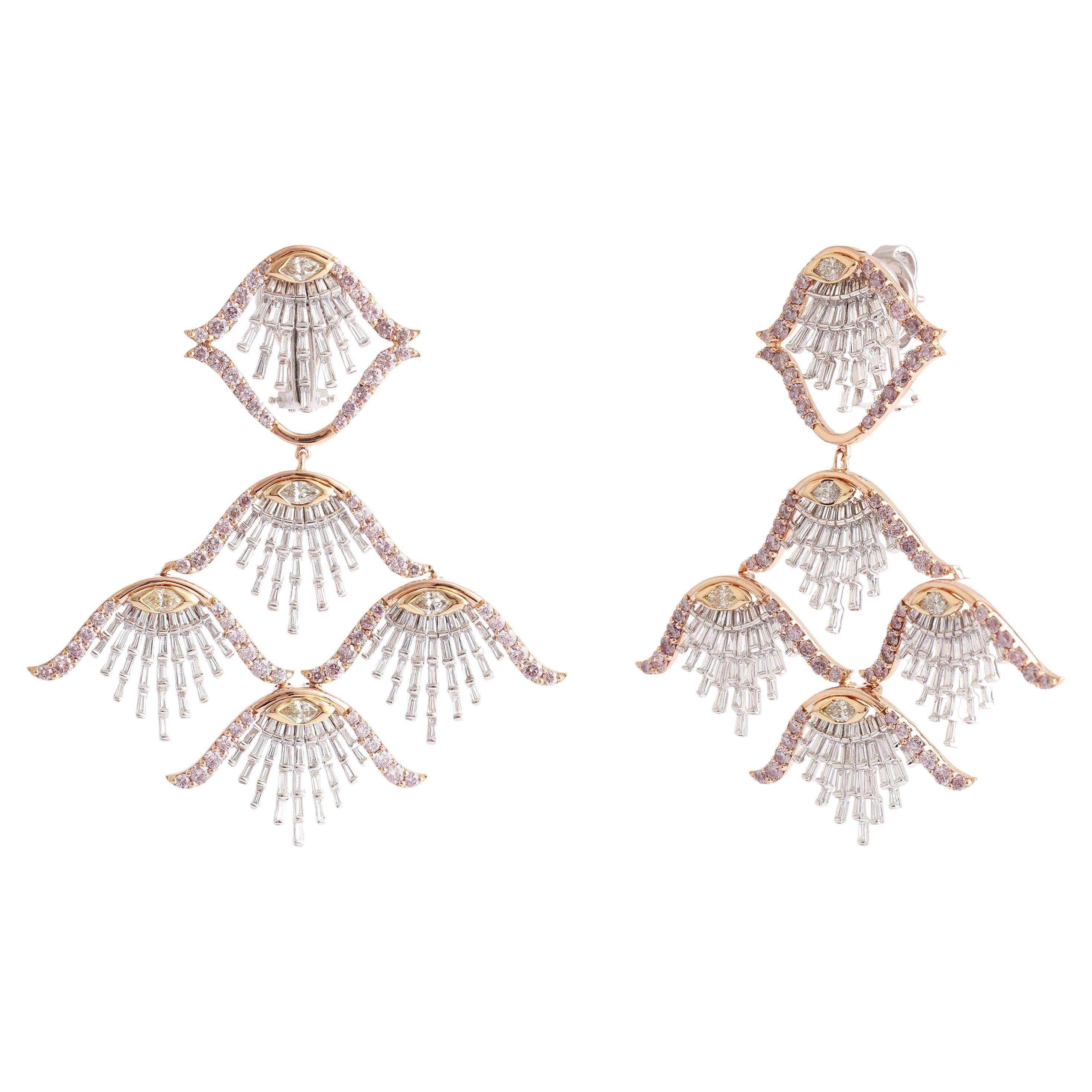 Studio Rêves Tri-Color Sea Shell Dangling Earrings in 18 Karat Gold For Sale