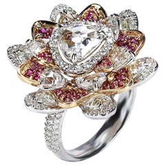 Studio Rêves Trillion Rose Cut Diamonds and Pink Sapphire Ring in 18 Karat Gold