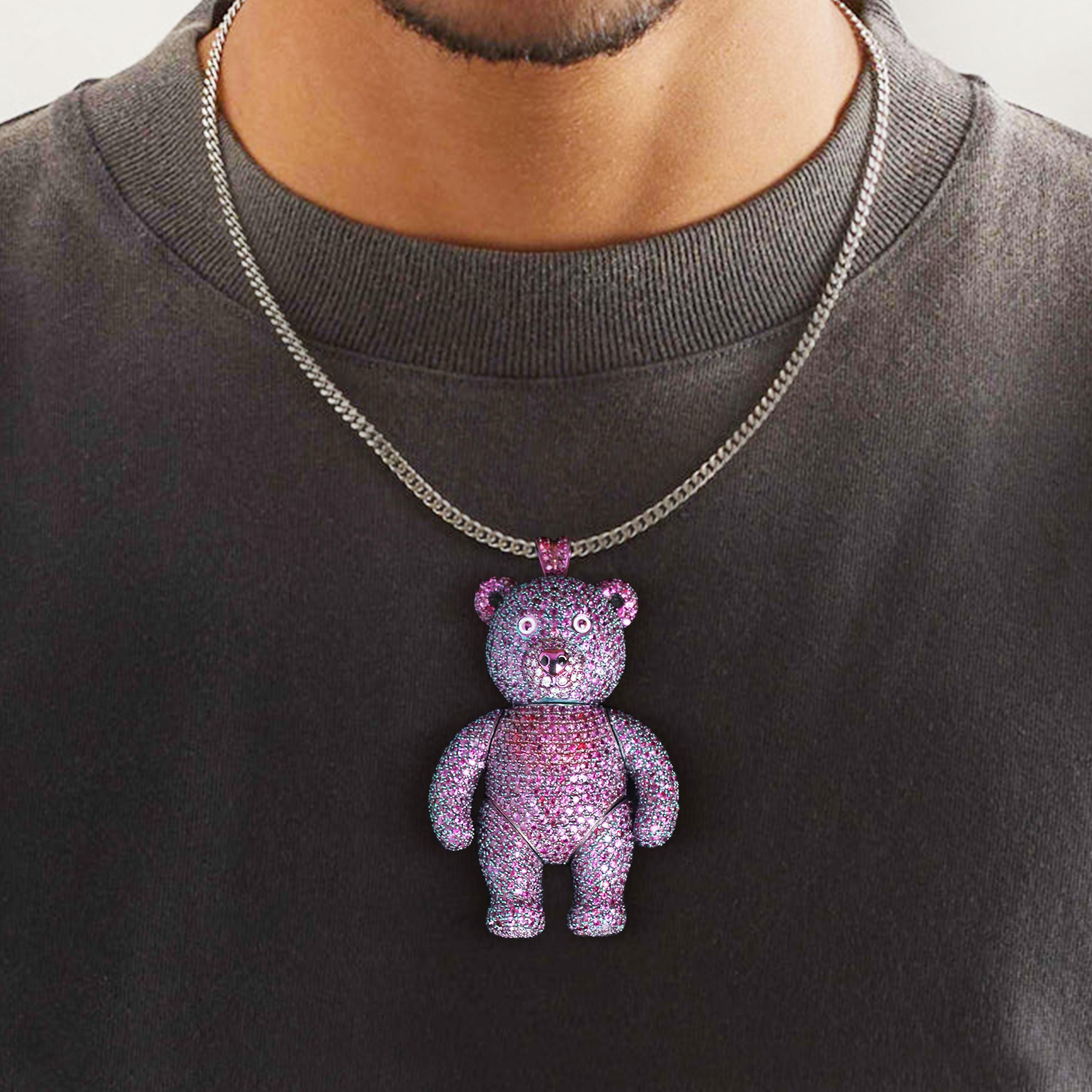 Studio Rêves Unisex-Anhänger aus Titan mit rosa Saphiren und Diamanten im Angebot 2
