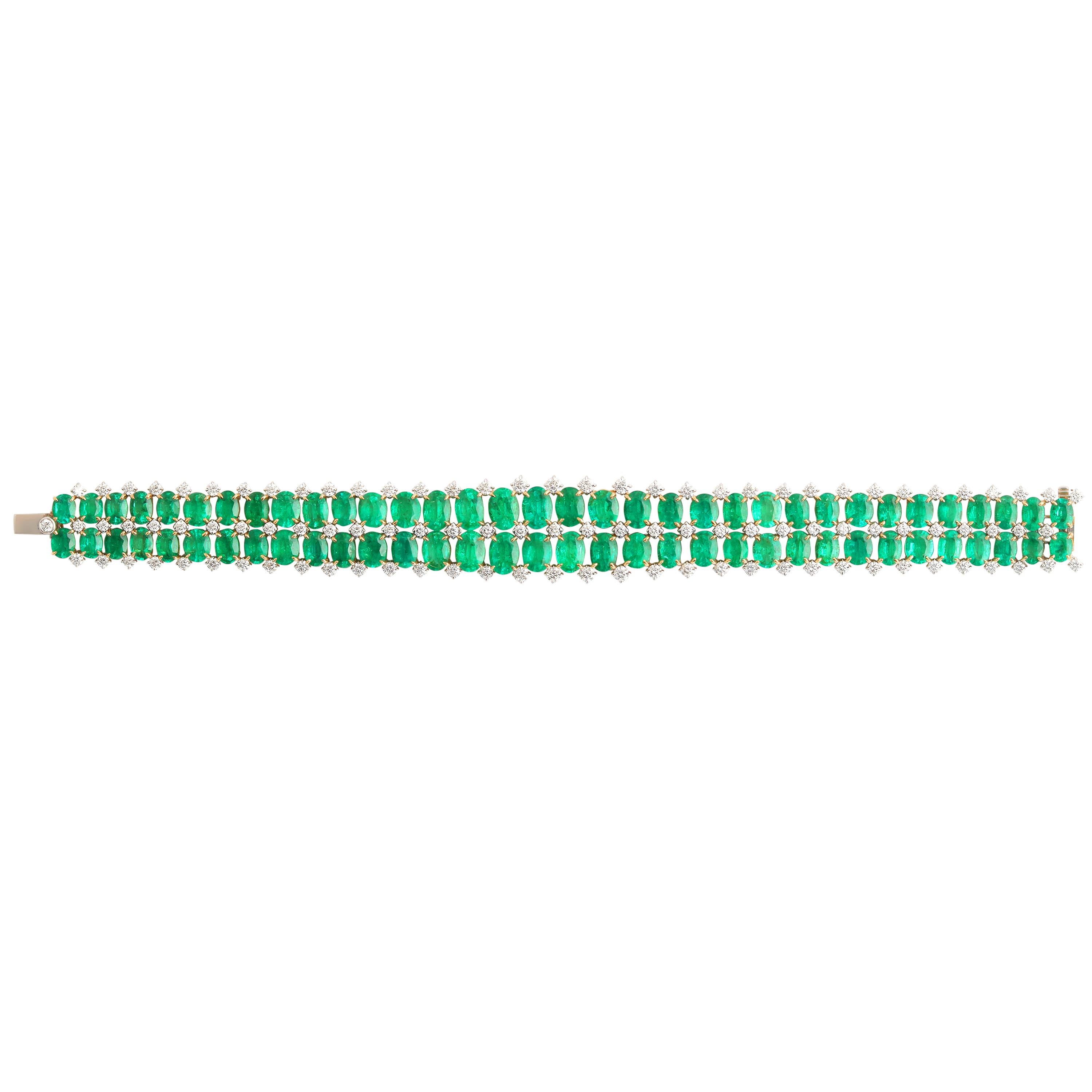 Contemporain Studio Rêves Verdant Crown Tennis Bracelet with Emeralds in 18K Gold en vente