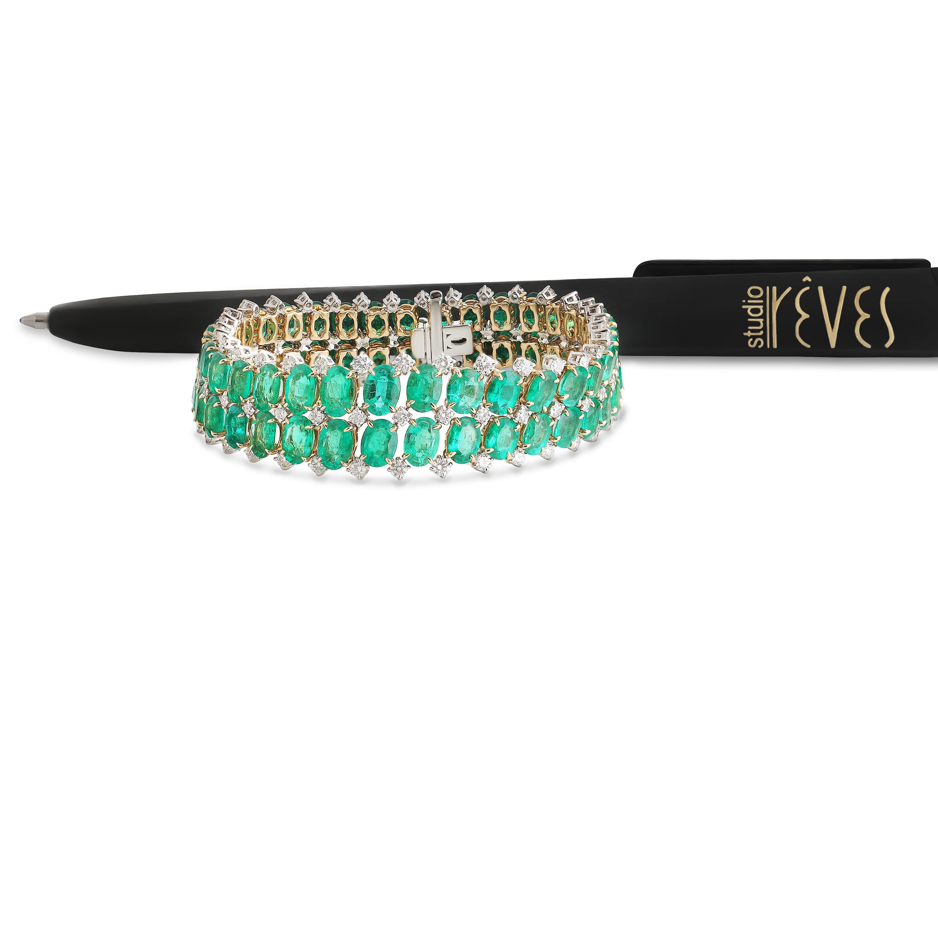 Studio Rêves Verdant Crown Tennis Bracelet with Emeralds in 18K Gold Pour femmes en vente