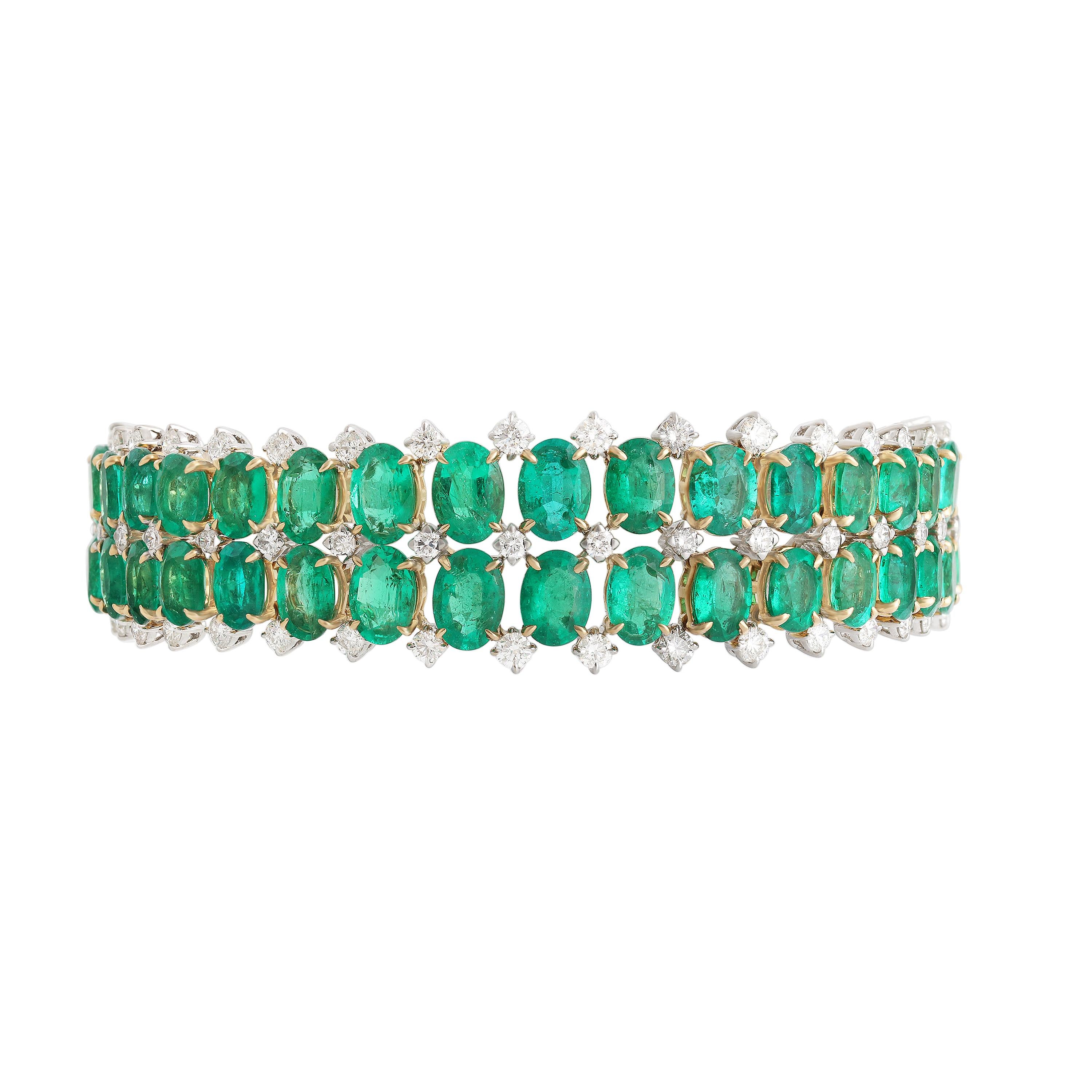 Studio Rêves Verdant Crown Tennis Bracelet with Emeralds in 18K Gold