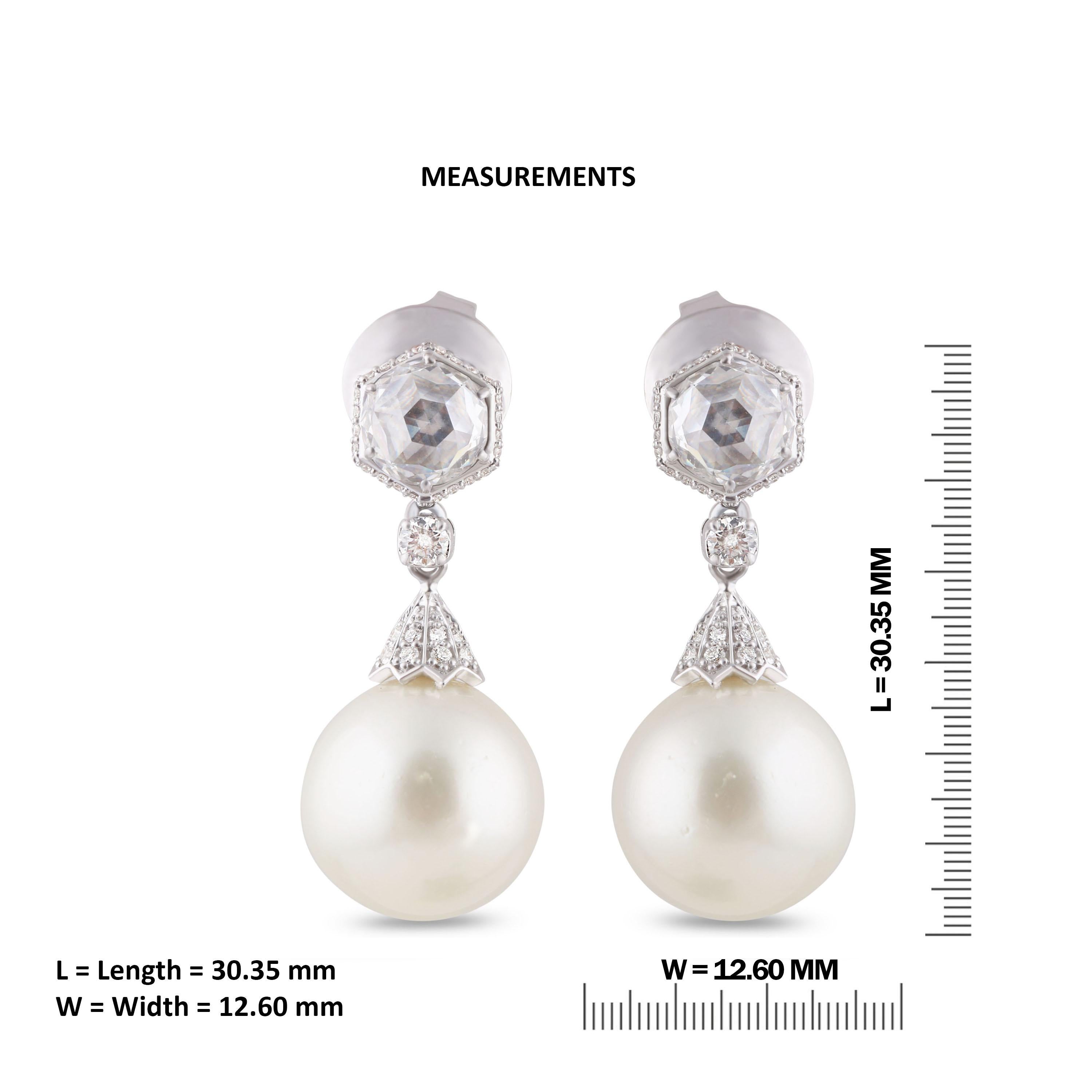 Modern Studio Rêves Vintage Drop Earrings with Diamonds and Pearls in 18 Karat Gold For Sale