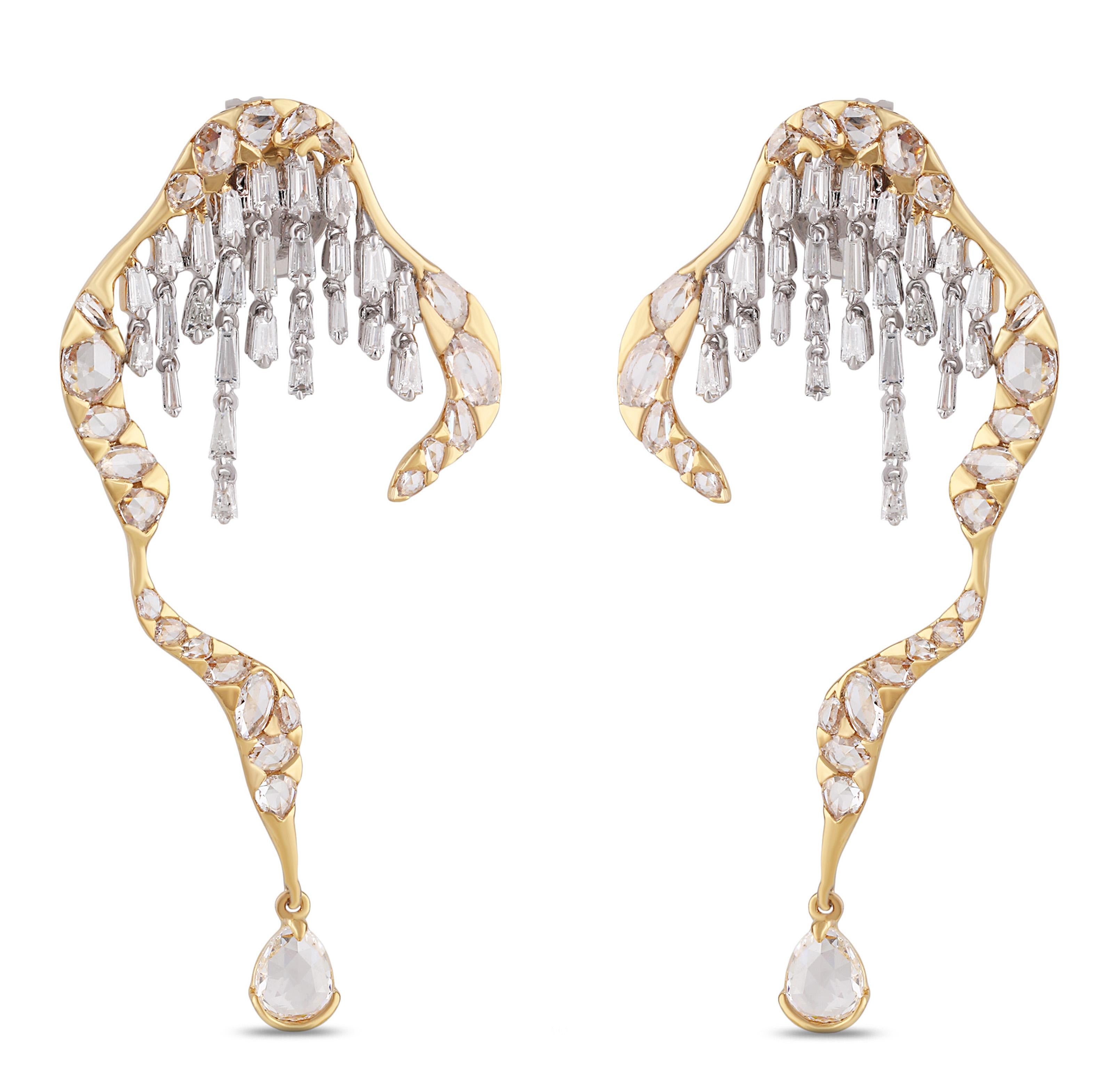 Women's Studio Rêves Waterfall Rosecut Diamond Earrings in 18 Karat Gold For Sale