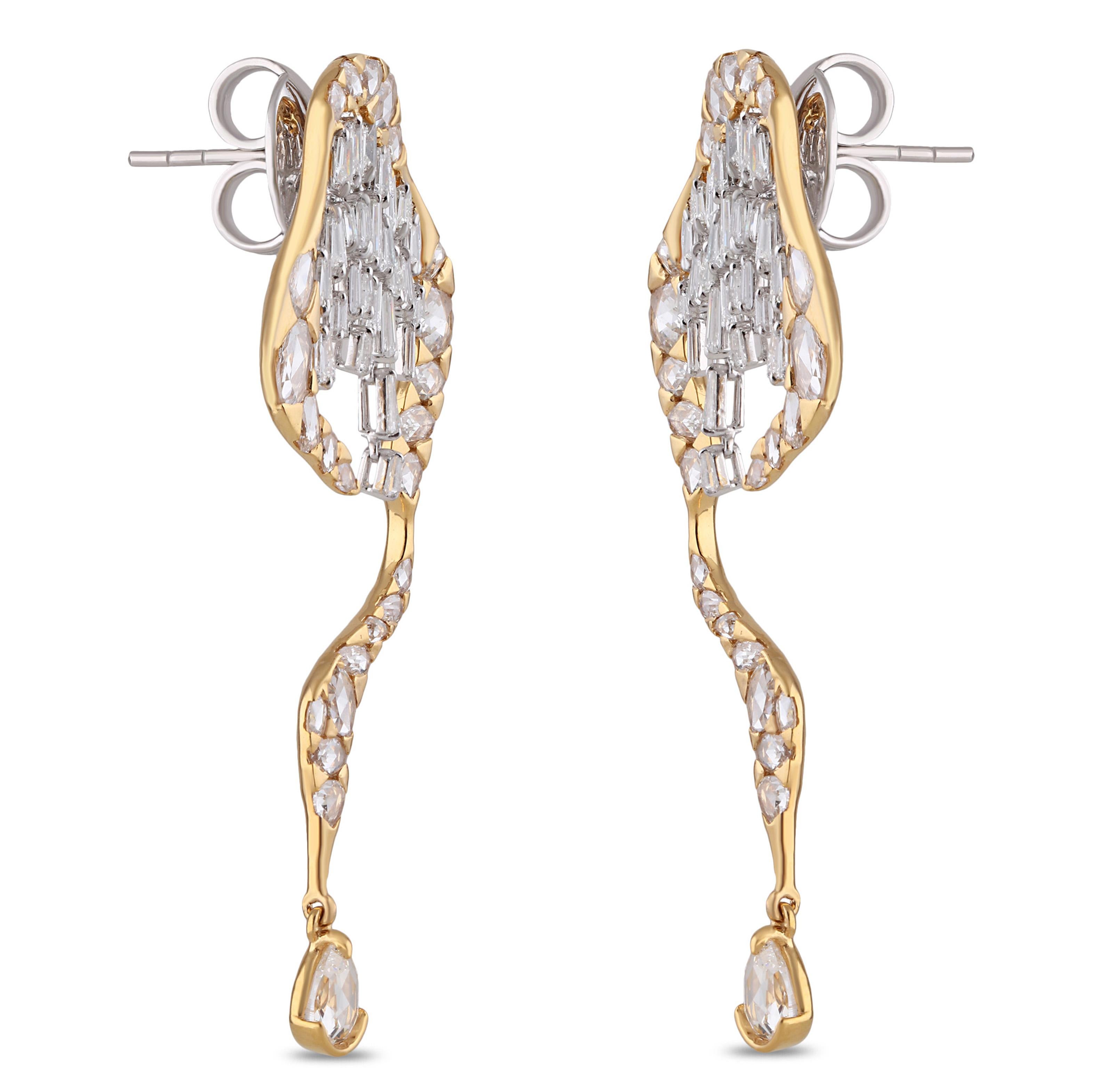 Studio Rêves Waterfall Rosecut Diamond Earrings in 18 Karat Gold For Sale 1