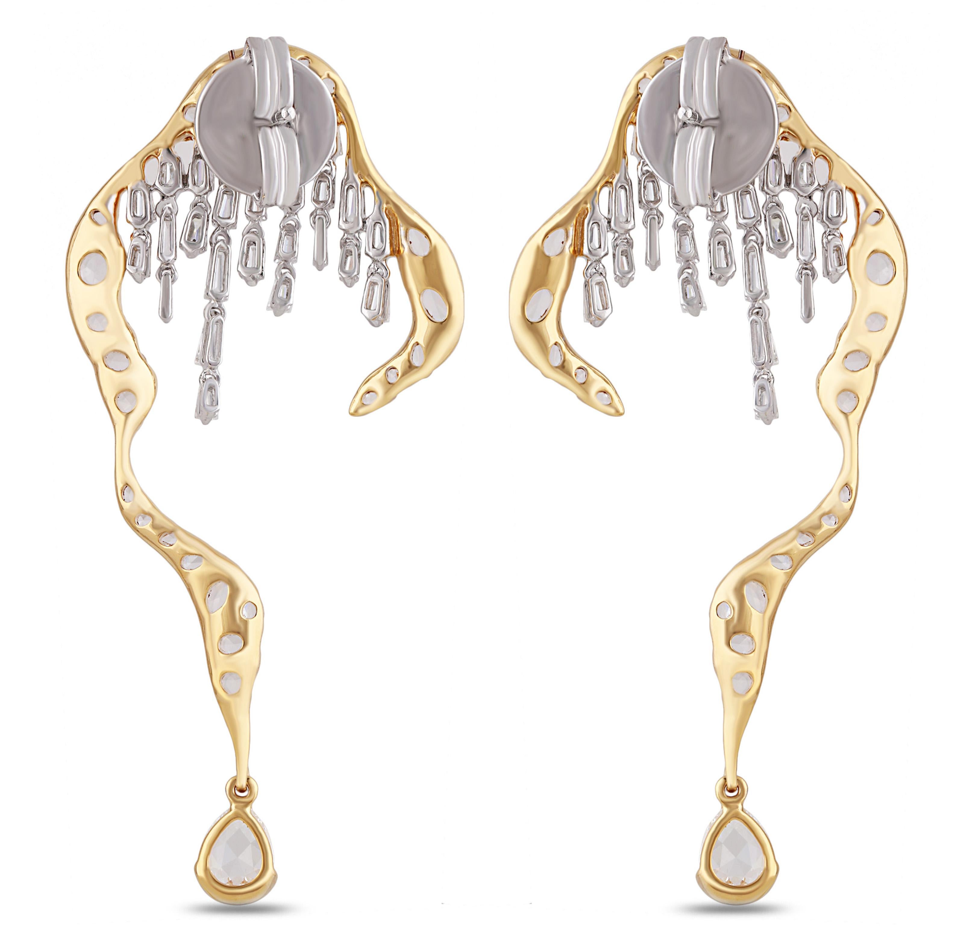 Studio Rêves Waterfall Rosecut Diamond Earrings in 18 Karat Gold For Sale 2