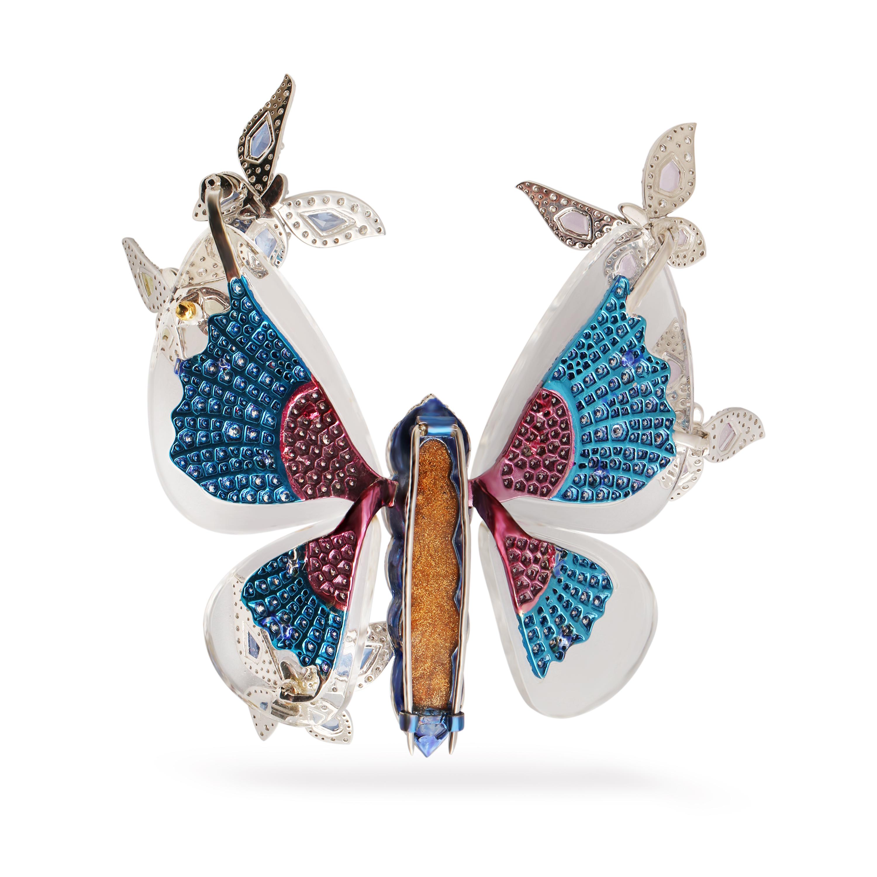 Studio Rêves 'Alas de la eternidad'- Broche Mariposa de oro de 18 quilates y titanio Corte brillante en venta