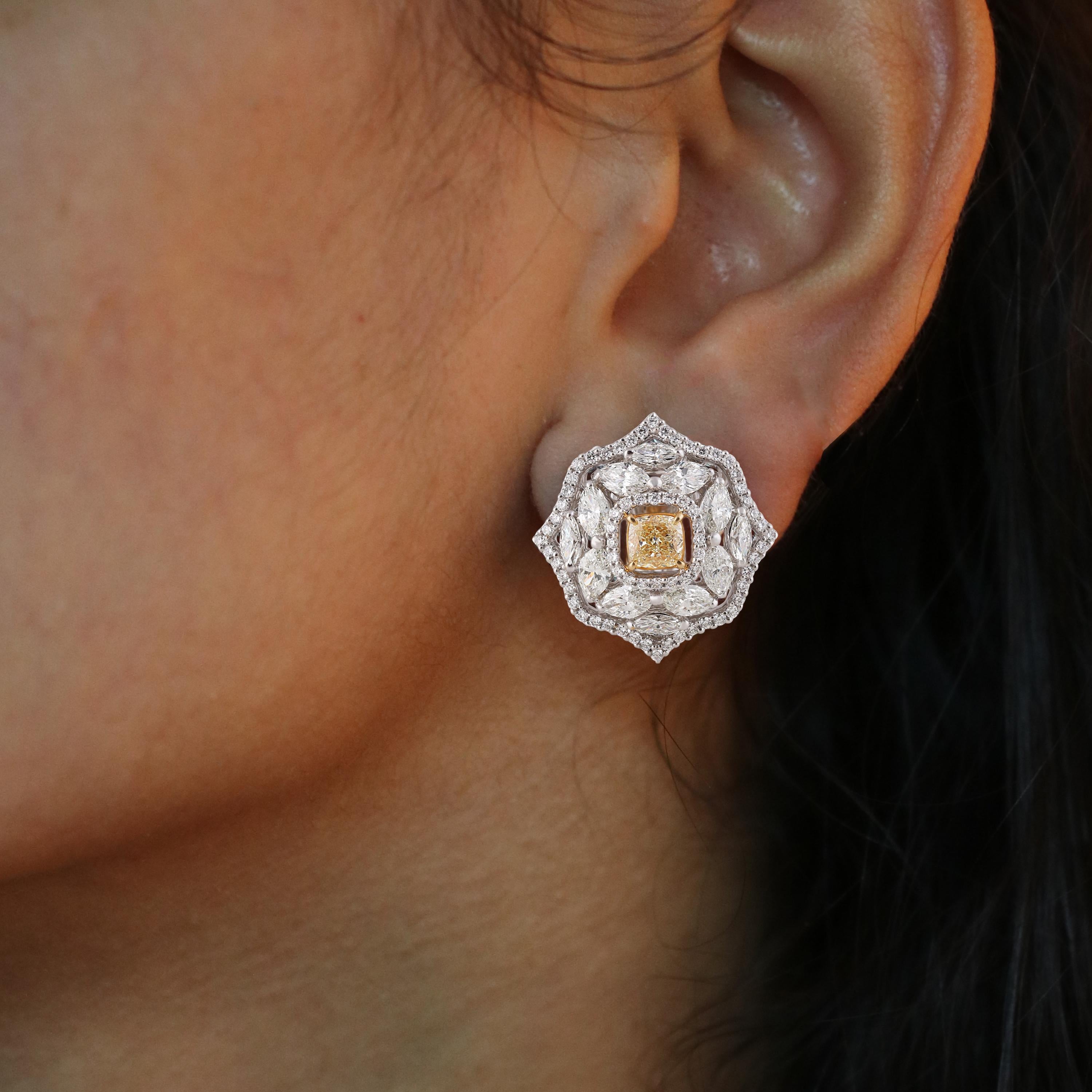 Gross Weight: 16.07 Grams
Diamond Weight: 4.67 cts
IGI Certification can be done on request

Video of the product can be shared upon request.

These stud earrings, shaped like the 8 pointed star made famous by Mughal designers, embody the geometry