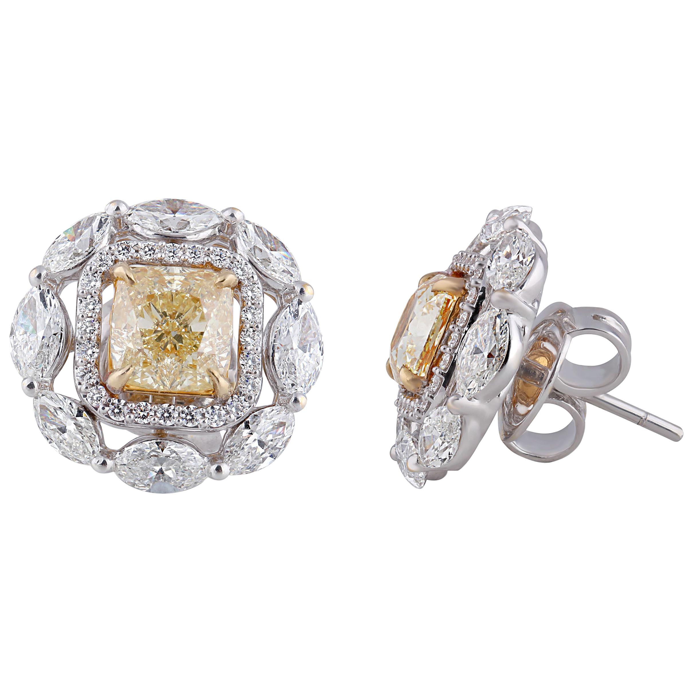 Studio Rêves Yellow Cushion Stud Earrings