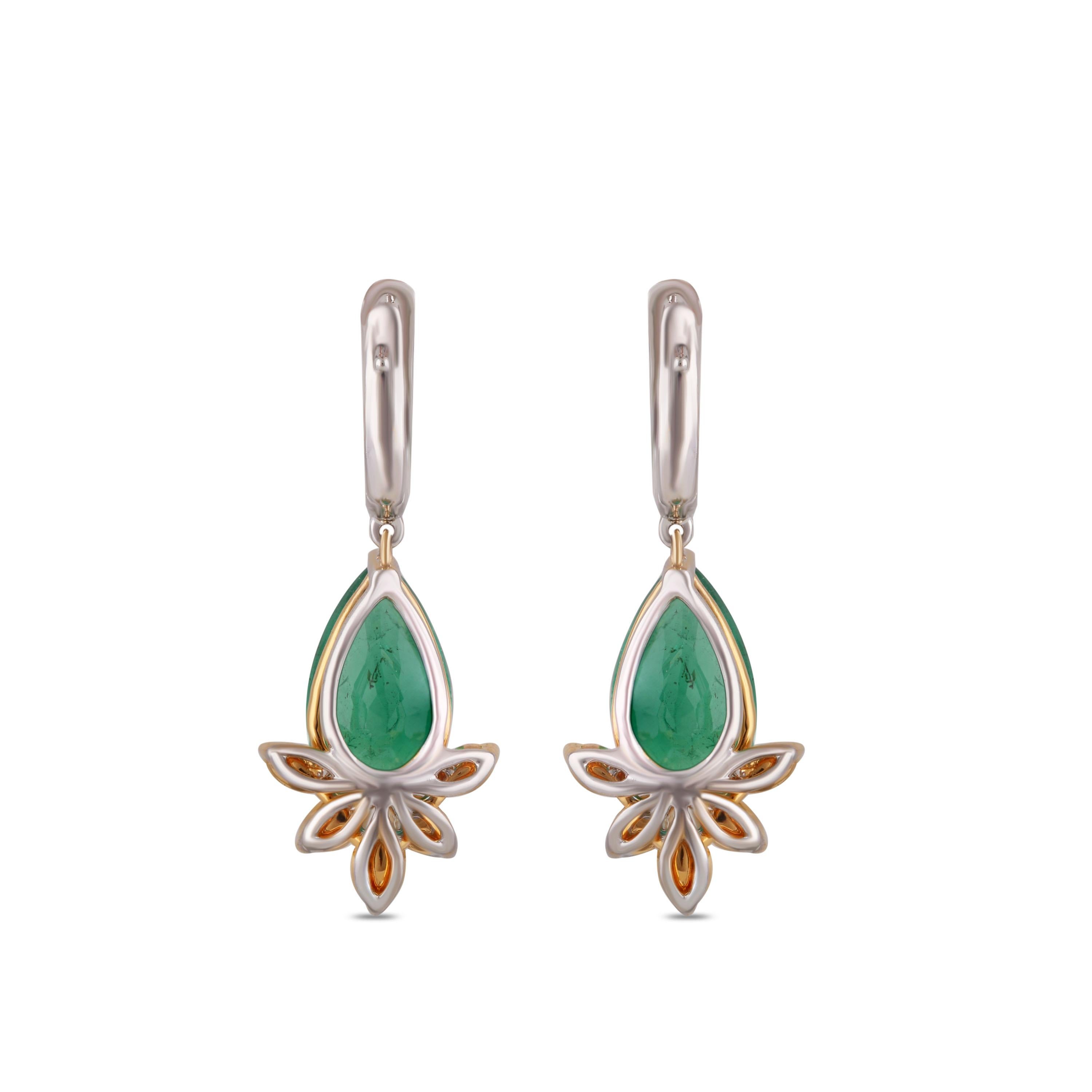 Studio Rêves Yellow Marquise and Emeralds Drop Earrings in 18 Karat Gold For Sale 2