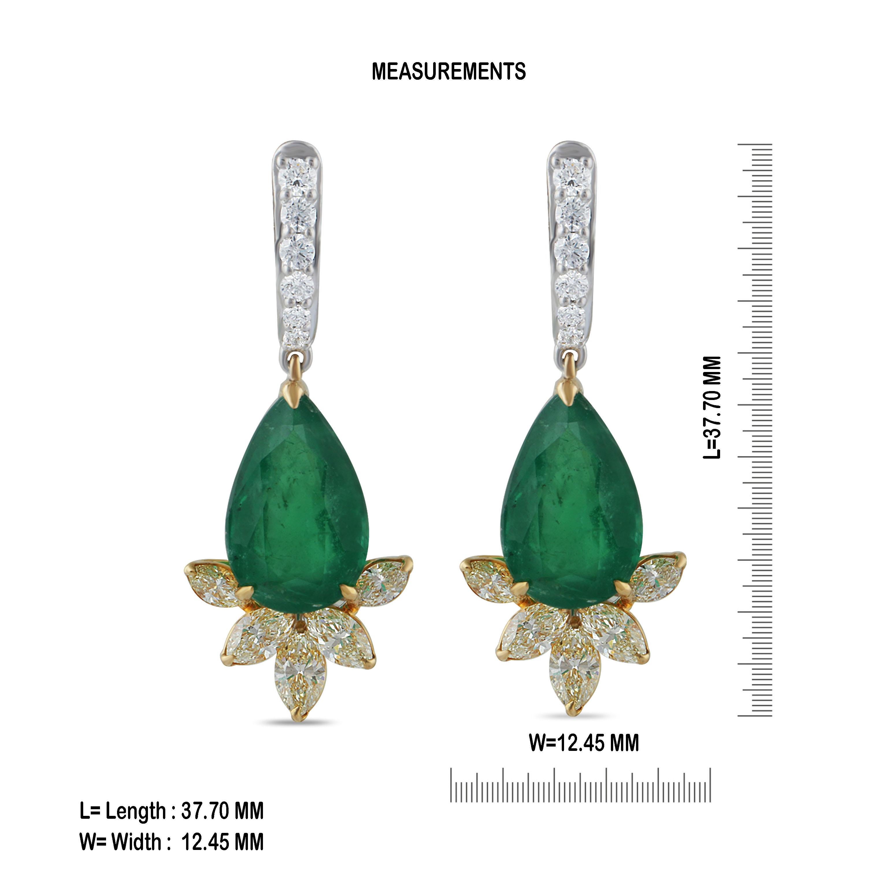 Studio Rêves - Orecchini a leva con smeraldi e marquise gialla in oro 18 kt. In condizioni Nuovo in vendita a Mumbai, Maharashtra