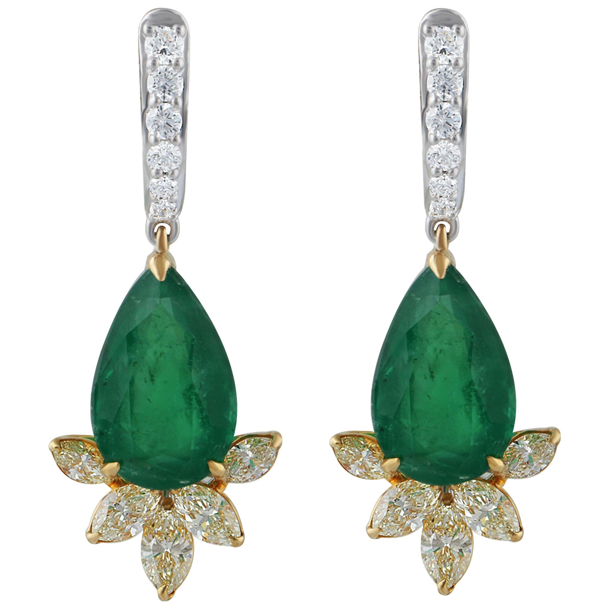 Donna Studio Rêves - Orecchini a leva con smeraldi e marquise gialla in oro 18 kt. in vendita