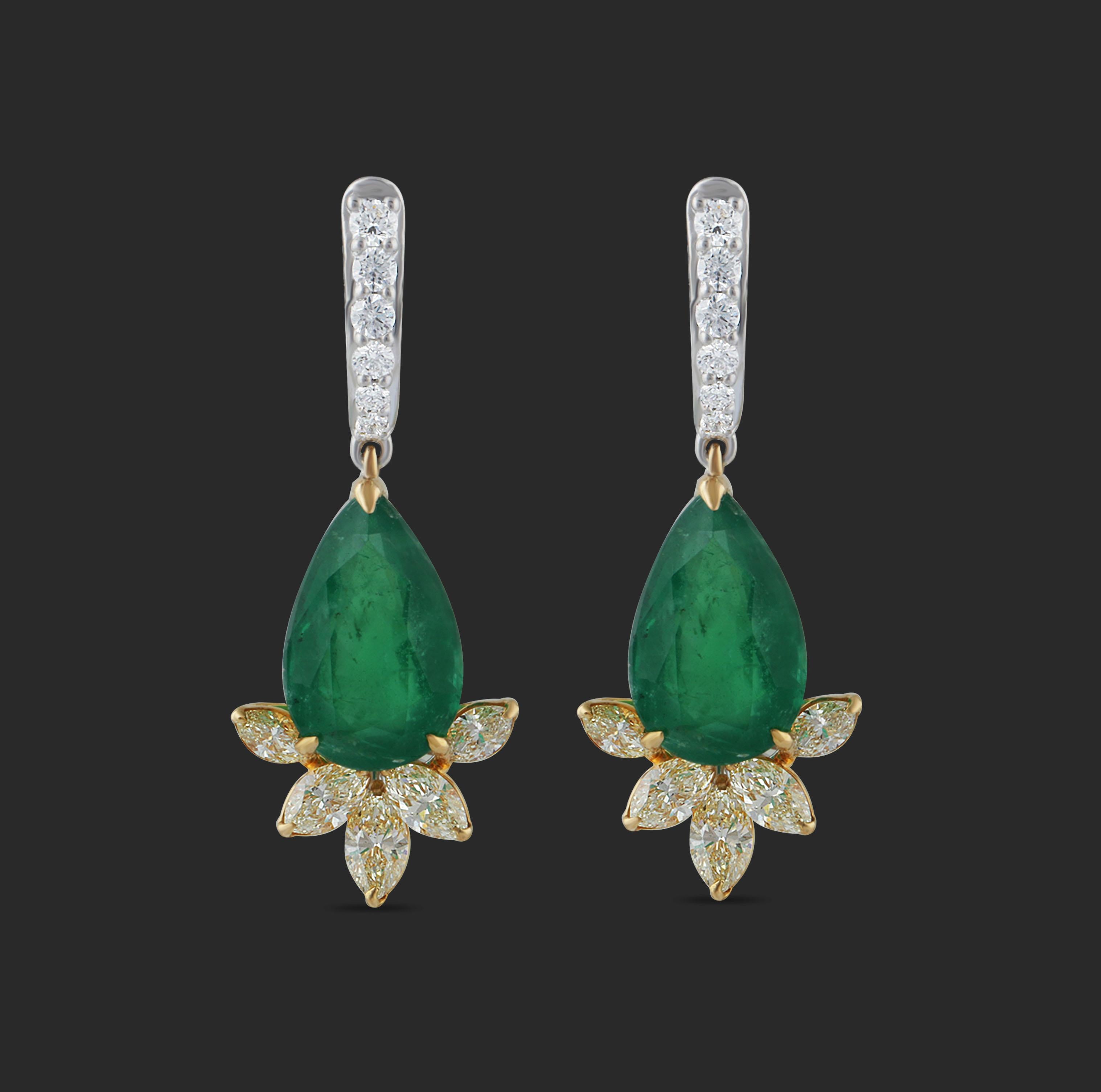 Studio Rêves - Orecchini a leva con smeraldi e marquise gialla in oro 18 kt. in vendita 3