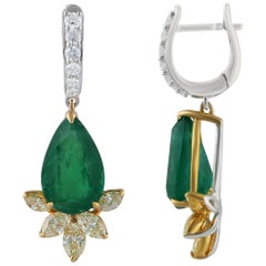 Studio Rêves Yellow Marquise and Emeralds Lever-Back Earrings in 18 Karat Gold