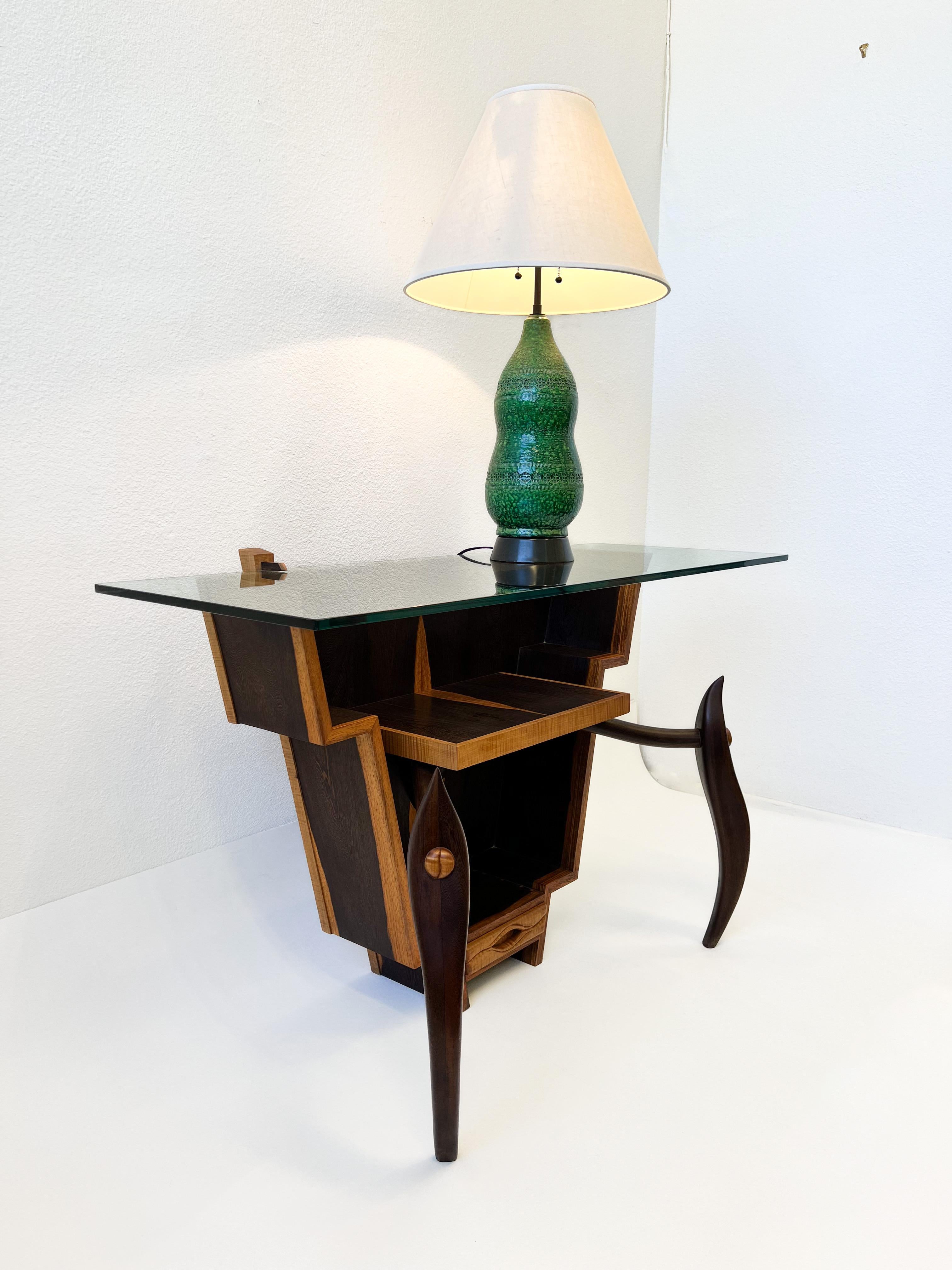 Studio Rosewood & Glass Console Table For Sale 3