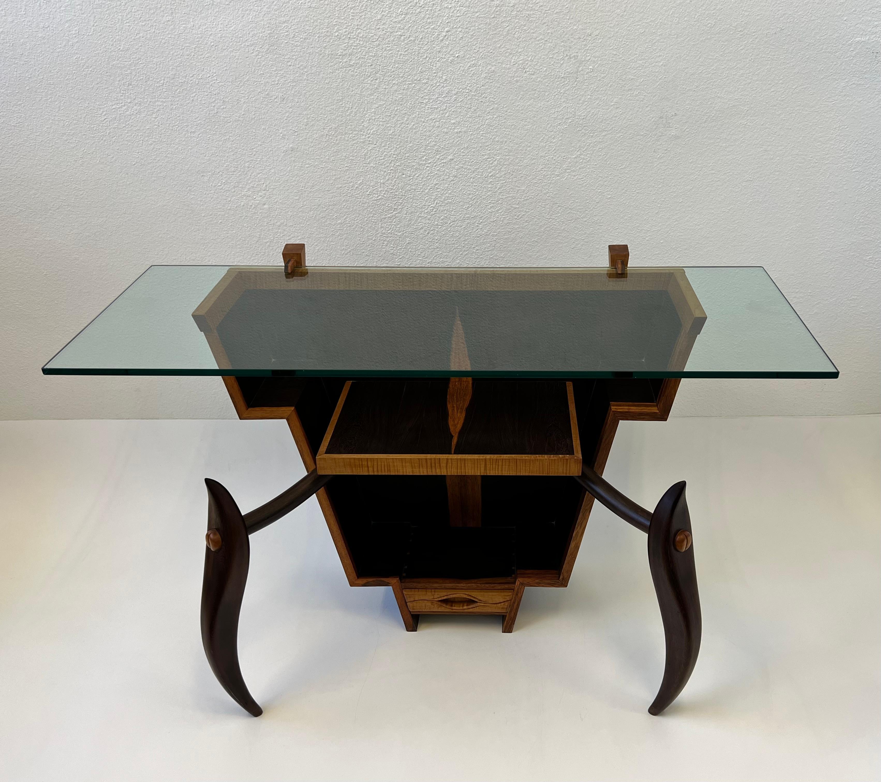 Arts and Crafts Studio Rosewood & Glass Console Table For Sale