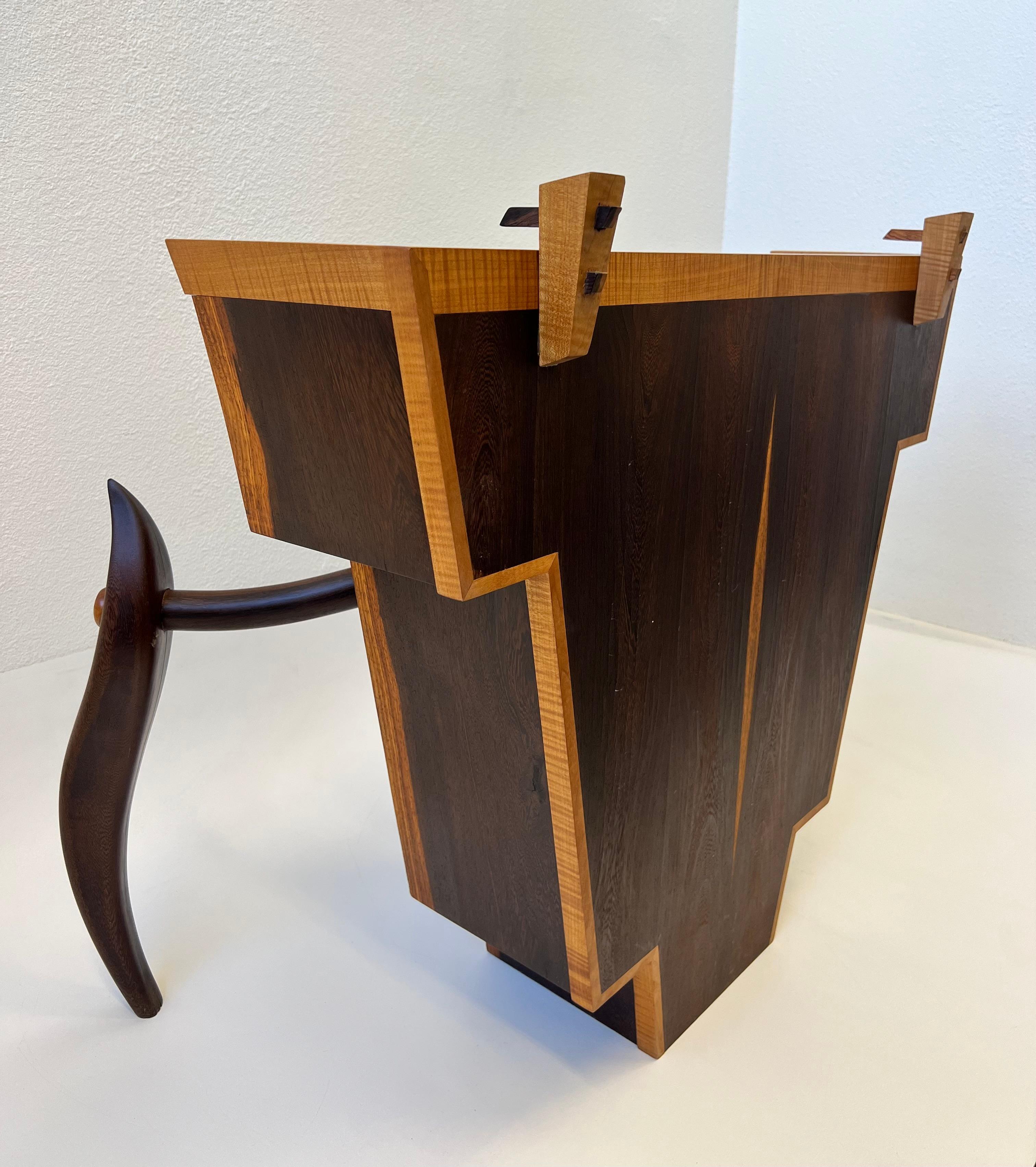 American Studio Rosewood & Glass Console Table For Sale