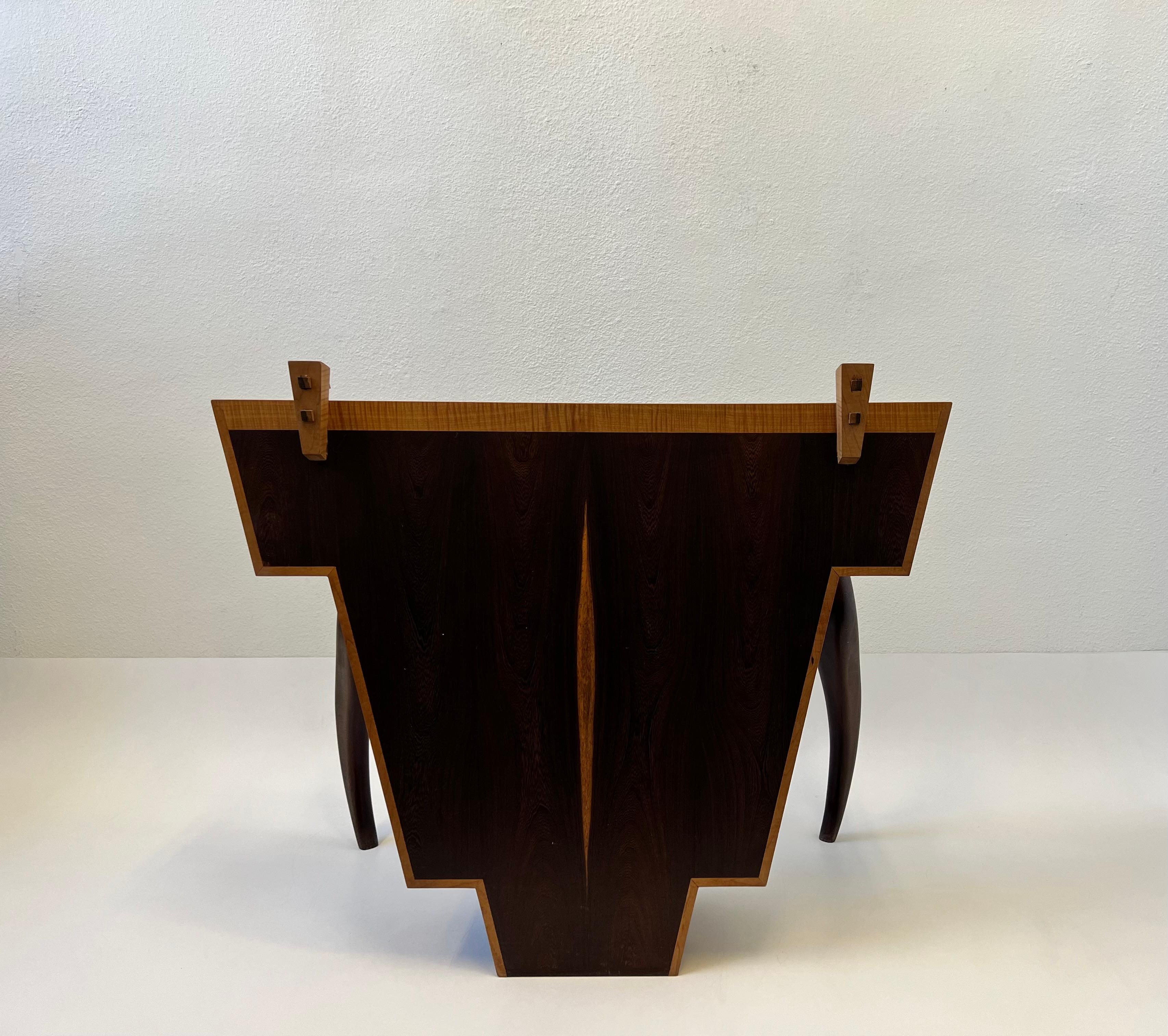 Hand-Crafted Studio Rosewood & Glass Console Table For Sale