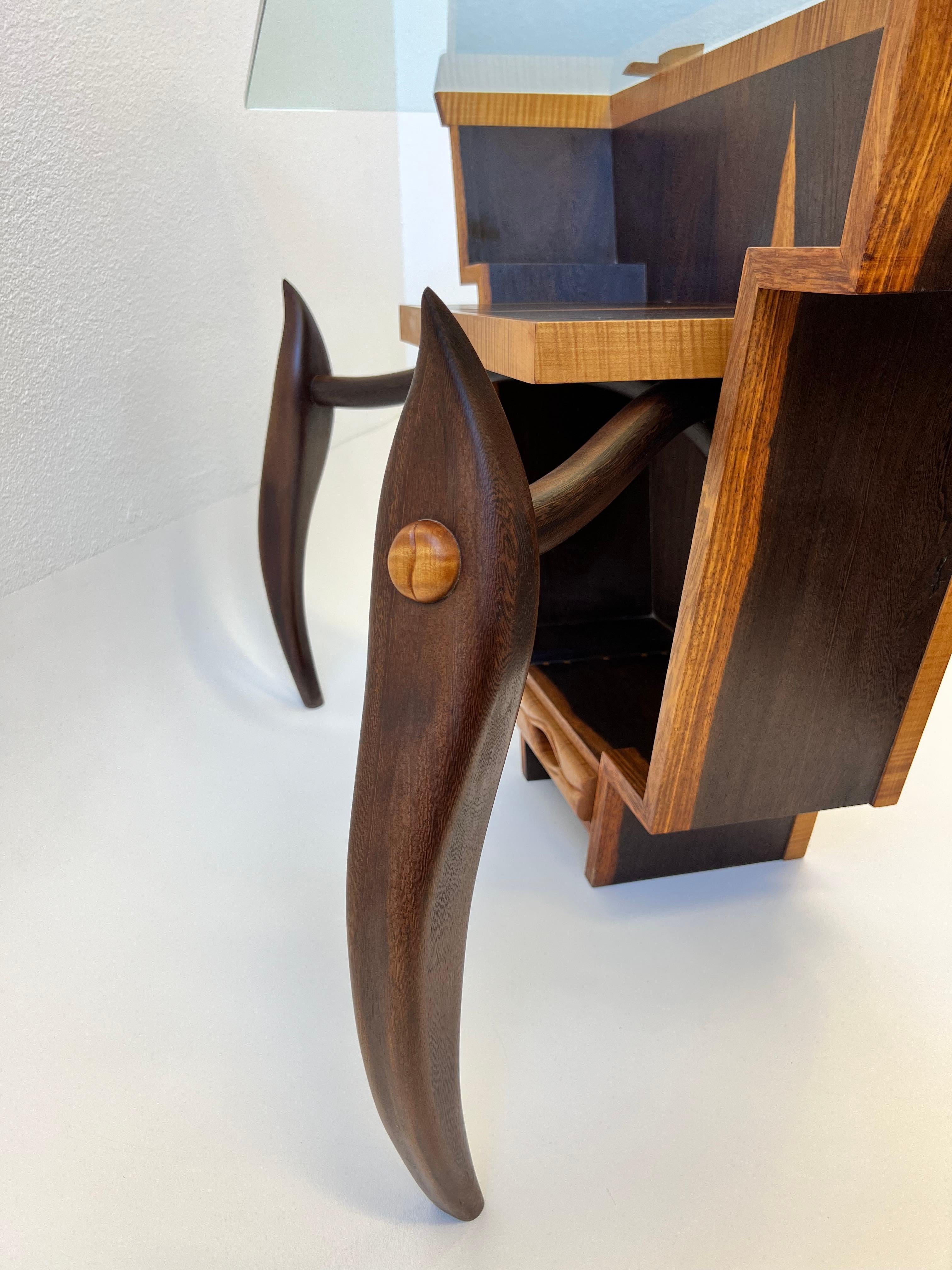 Late 20th Century Studio Rosewood & Glass Console Table For Sale