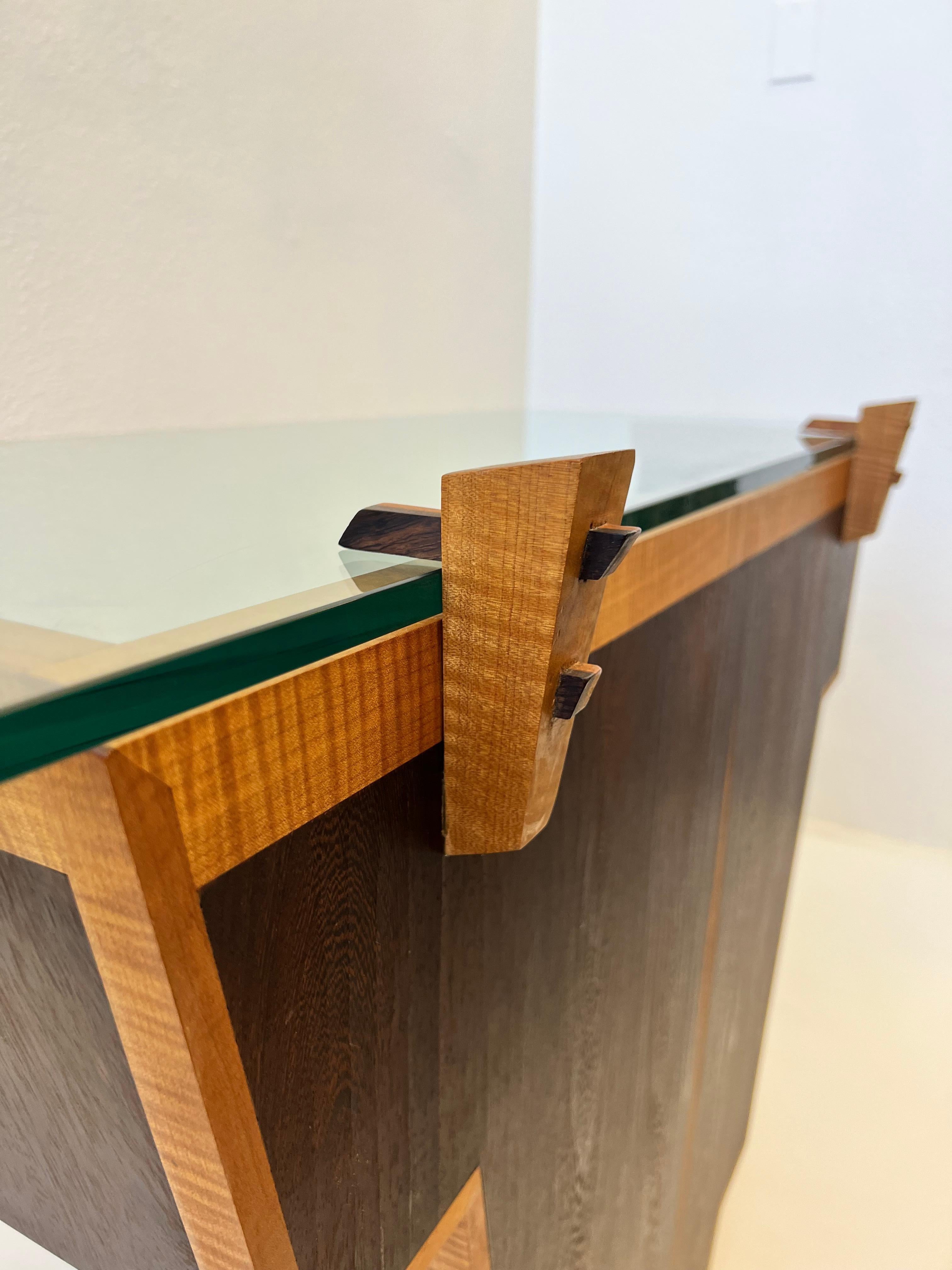Studio Rosewood & Glass Console Table For Sale 1