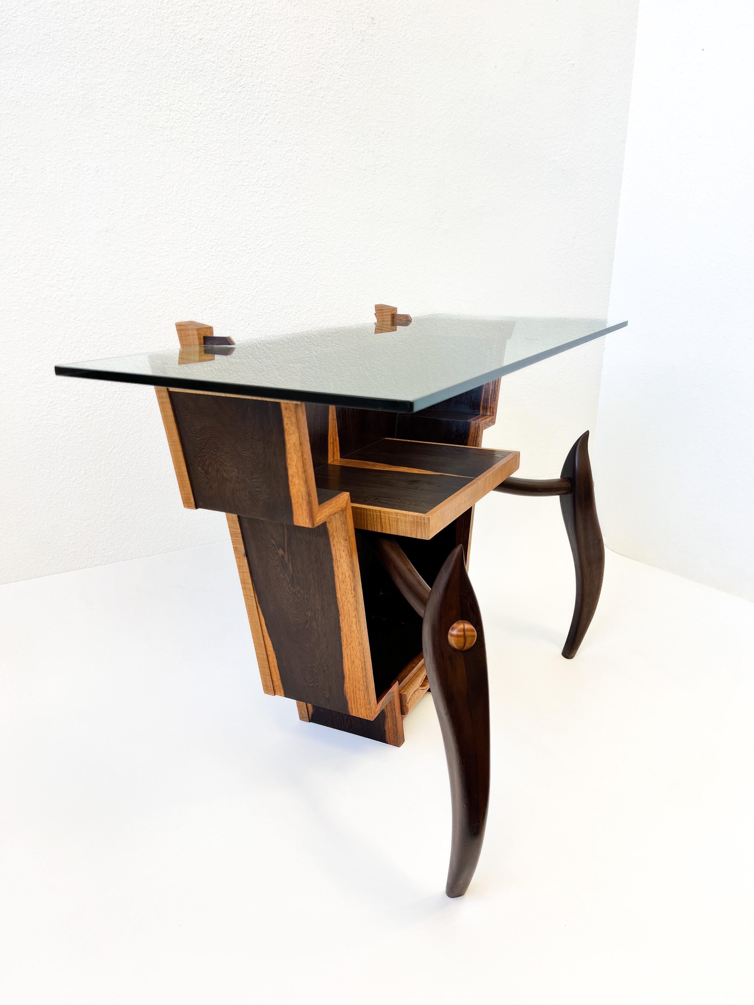 Studio Rosewood & Glass Console Table For Sale 2