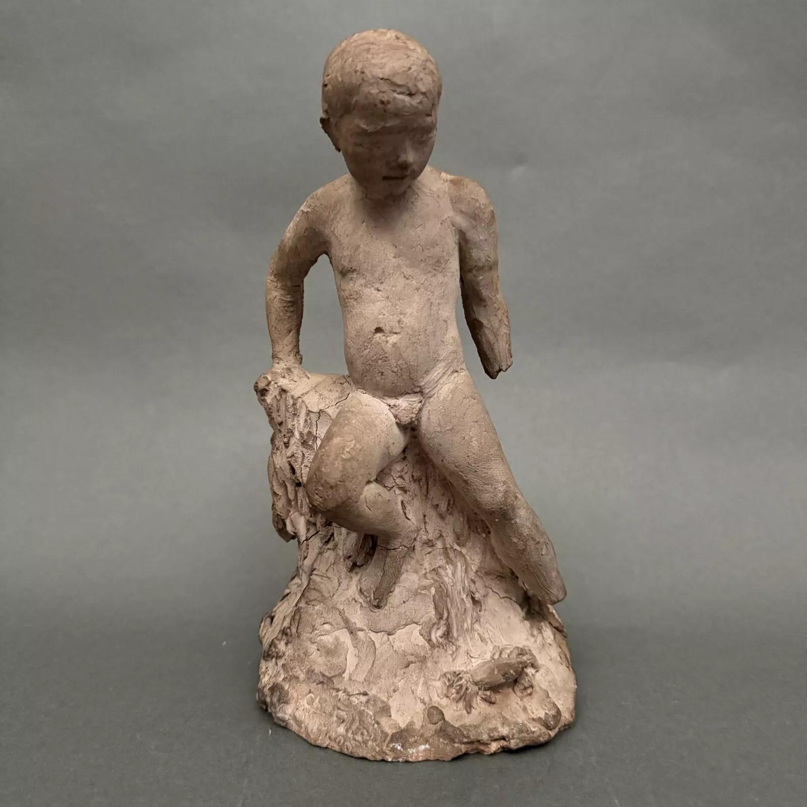 This is a studio sculpture, a hand-modeled terracotta piece created by Charles Filleul in 1905.

As for its condition, please note a loss on the left foot and another on the left hand.

Our photos allow you to appreciate the quality of this