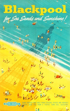 Affiche vintage originale des chemins de fer britanniques - Blackpool for Sea Sands and Sunshine !