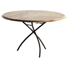 Studio Side Table with Forged Floral Form Steel Base and Onyx Top, Italy 1960s Vintage Studio Side Table with Forged Floral Form Steel Base and Onyx Top, Italy 1960s