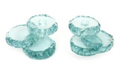 Studio Signed Sea Green Glass Tiered Candlesticks Pair Of 90's