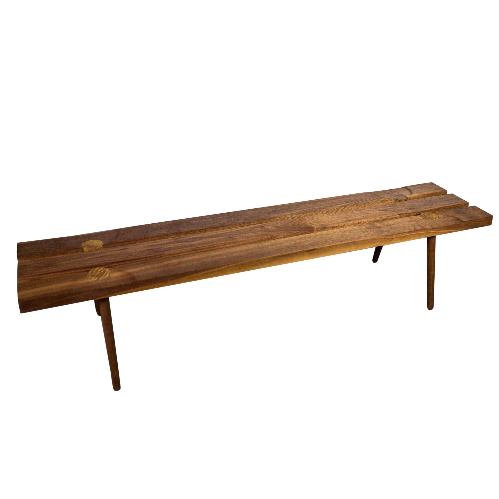 Studio Slat Bench by Michael Rozell USA 2020 in Walnut and White Oak Inlays For Sale