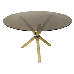 Used Studio Smania Briar Wood Smoked Glass Round Brass Dining Table 1970s Hollywood