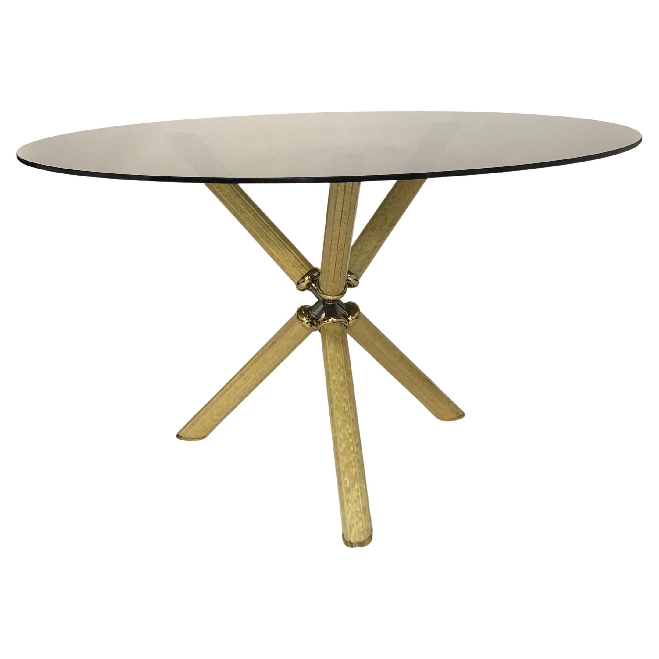 Studio Smania Briar Wood Smoked Glass Round Brass Dining Table 1970s Hollywood