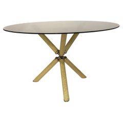 Studio Smania Briar Wood Smoked Glass Round Brass Dining Table 1970s Hollywood