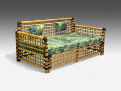 Studio Smania, Italian Modern, Bamboo, Cane, Fabric, Sofa, Italy, 1970s
