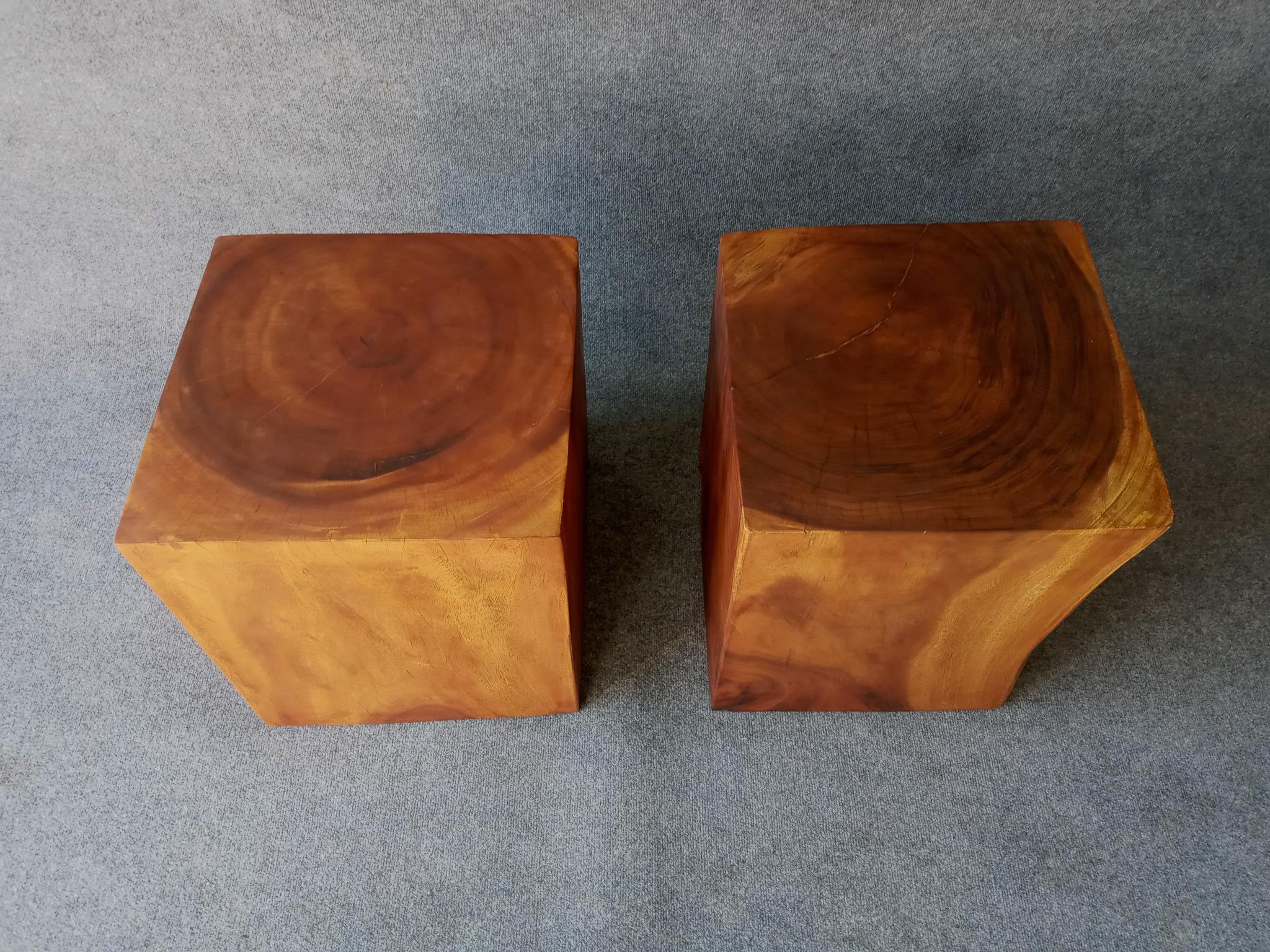Mid-Century Modern Studio Solid Teak Root Heavy Cube Side or End Tables Mid-Century Inspired For Sale