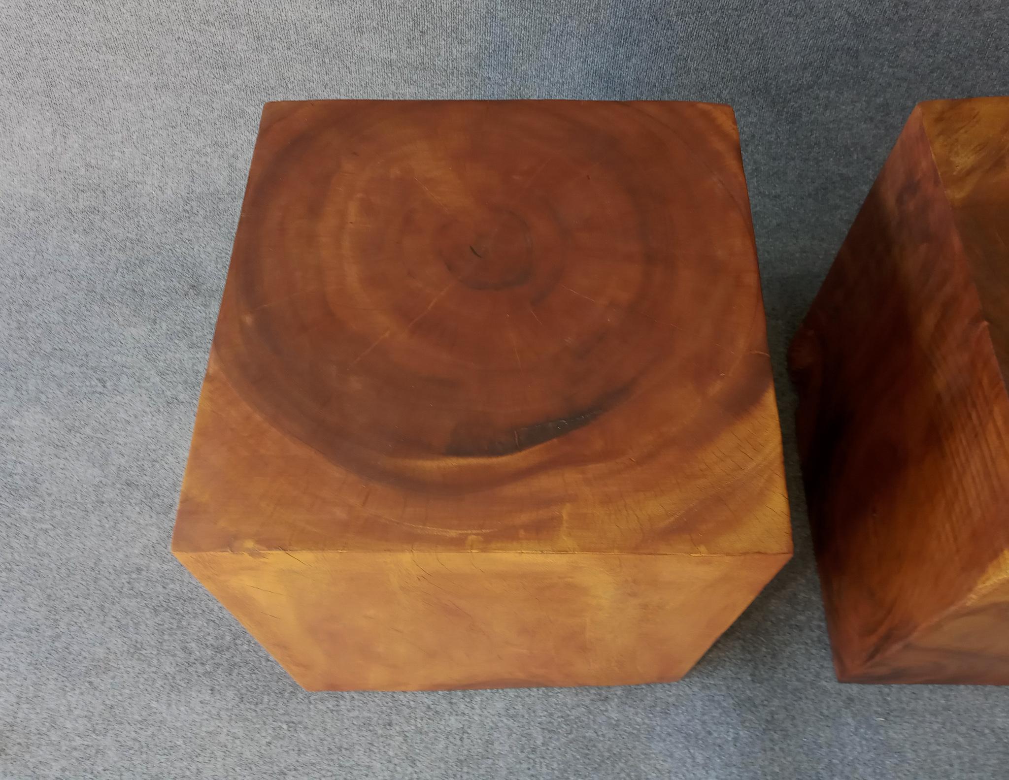 Studio Solid Teak Root Heavy Cube Side or End Tables Mid-Century Inspired In Good Condition In Philadelphia, PA