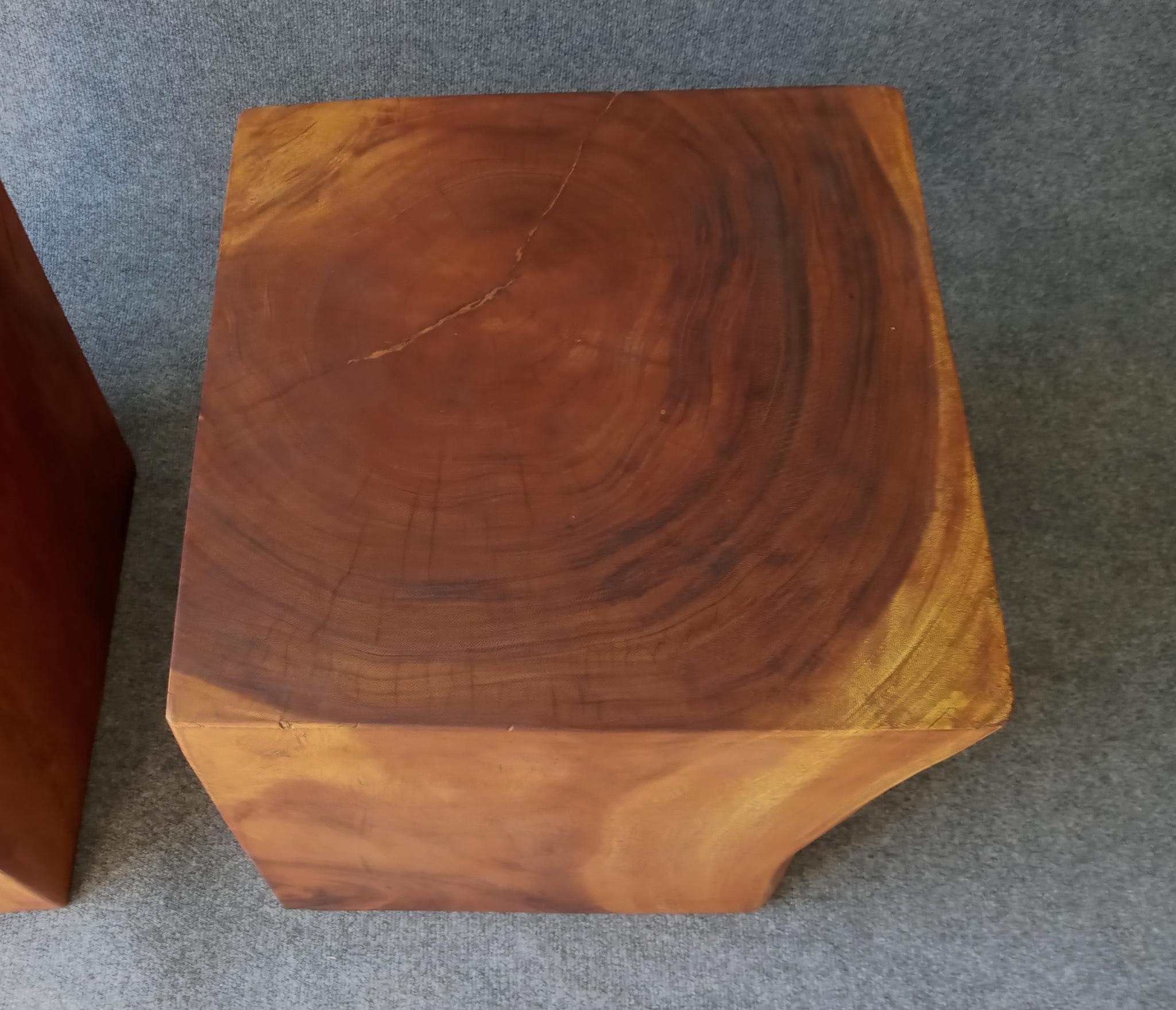 Late 20th Century Studio Solid Teak Root Heavy Cube Side or End Tables Mid-Century Inspired For Sale