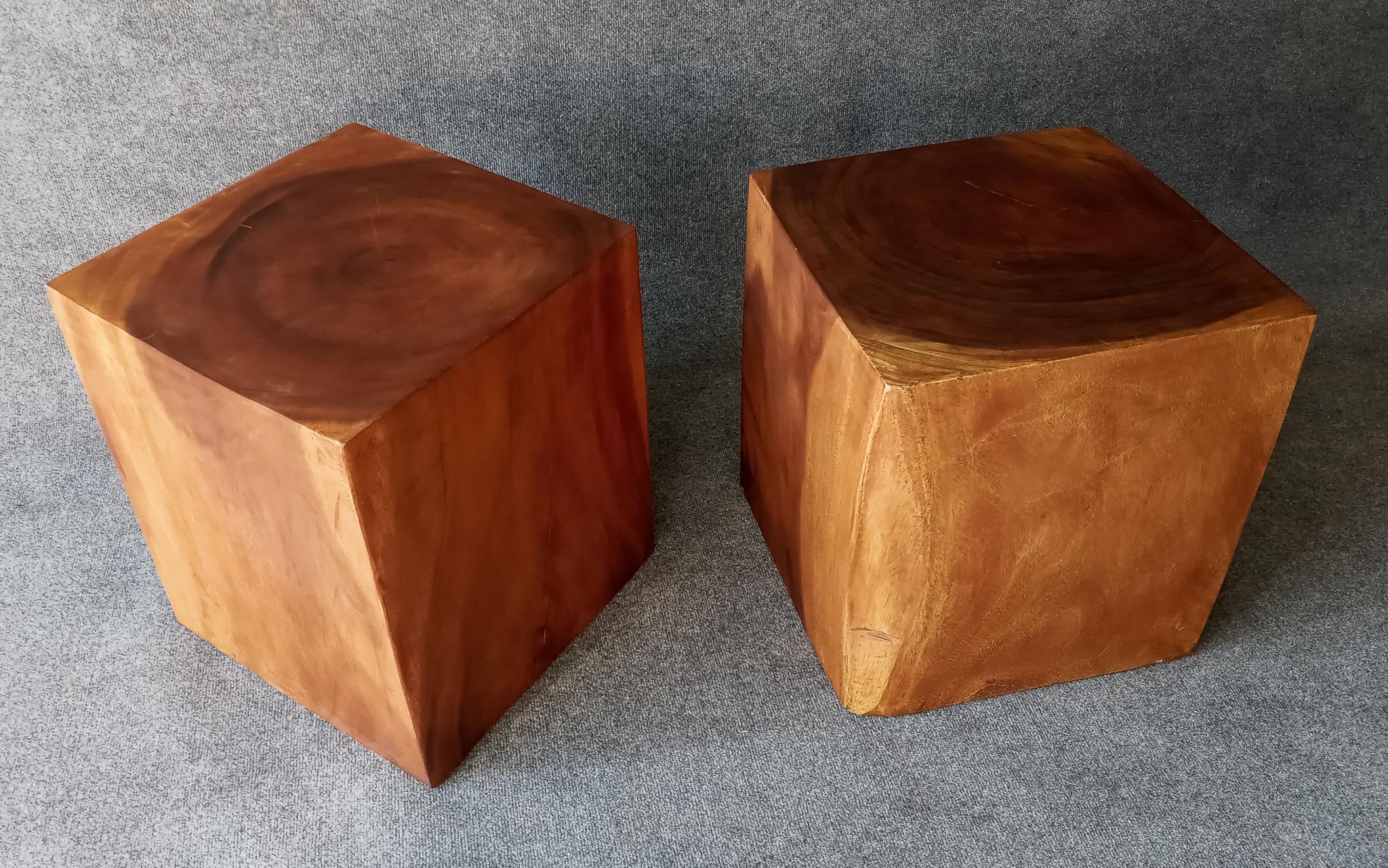 Studio Solid Teak Root Heavy Cube Side or End Tables Mid-Century Inspired For Sale 1