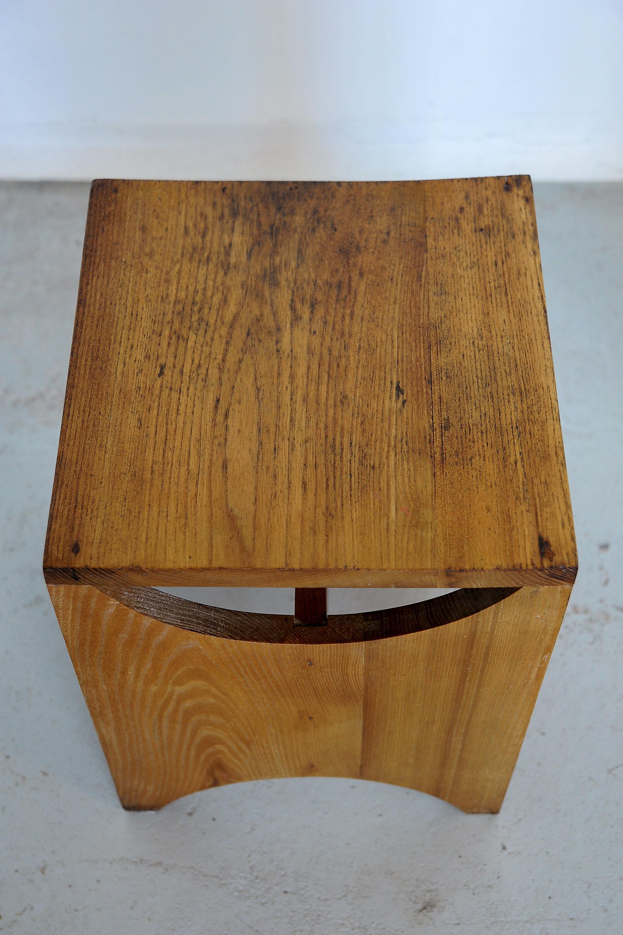 Studio Stool, Solid Elmwood, France 1970s, 3 Available 5