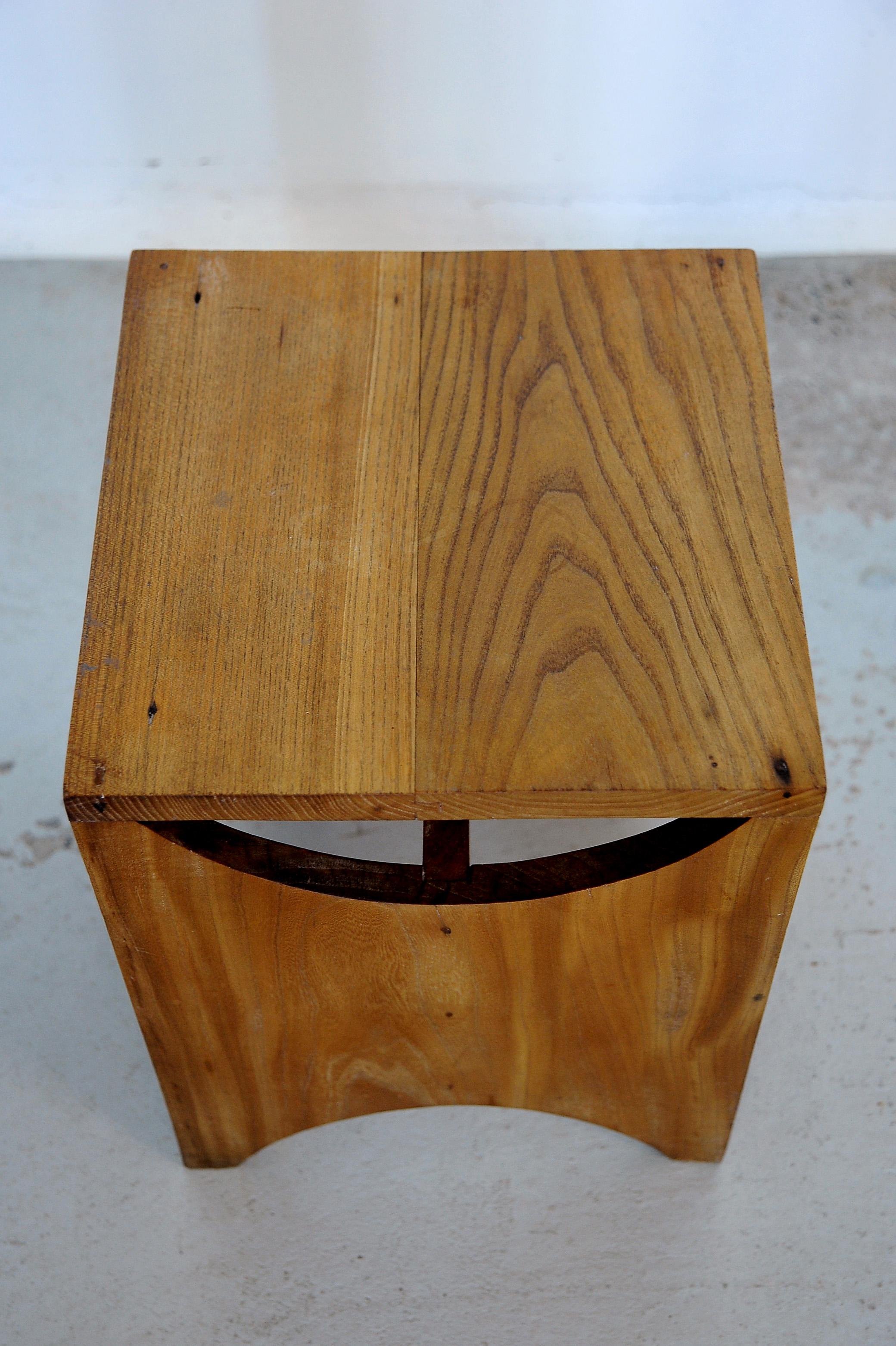 Studio Stool, Solid Elmwood, France 1970s, 3 Available 6