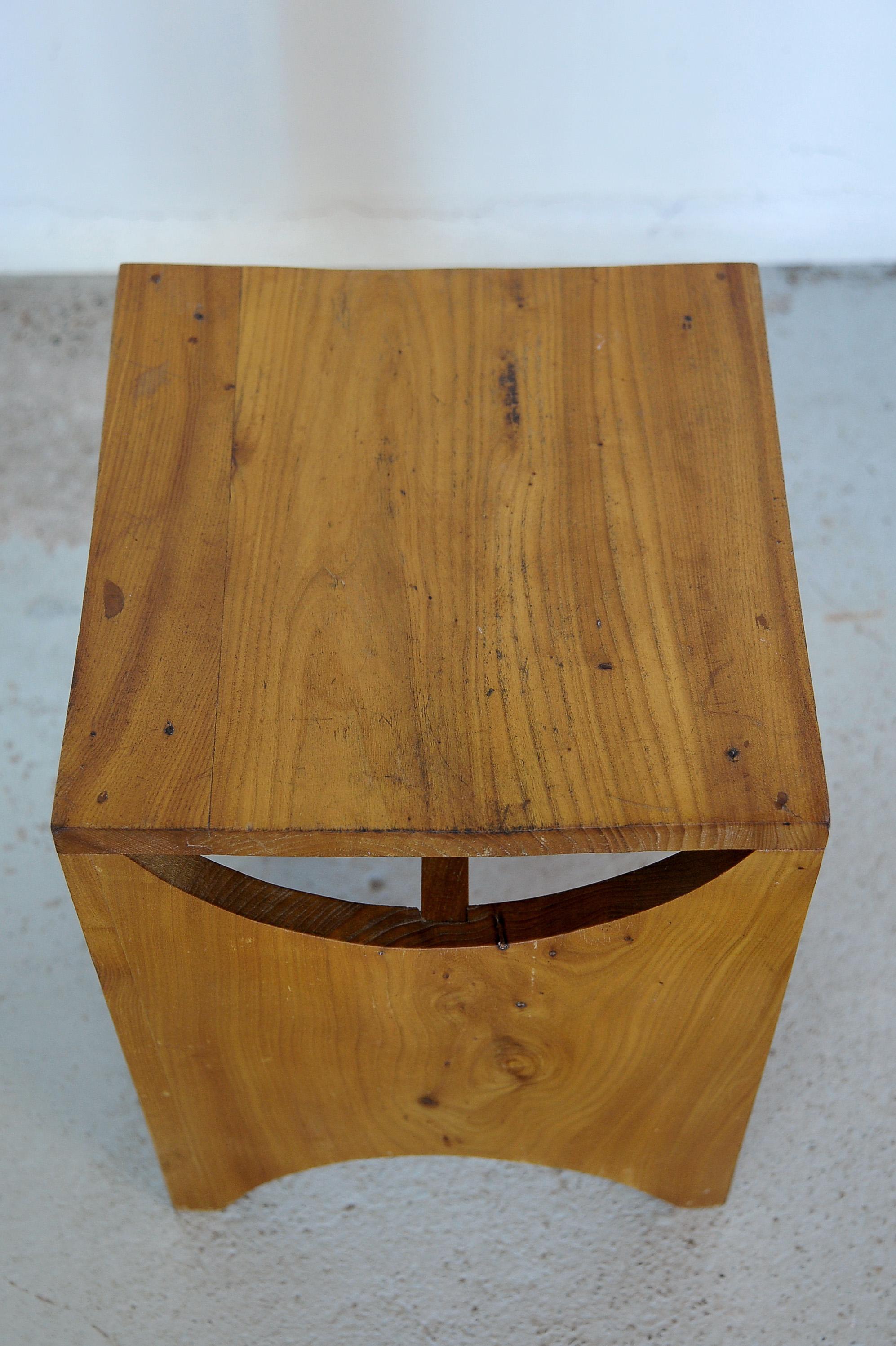 Studio Stool, Solid Elmwood, France 1970s, 3 Available 7